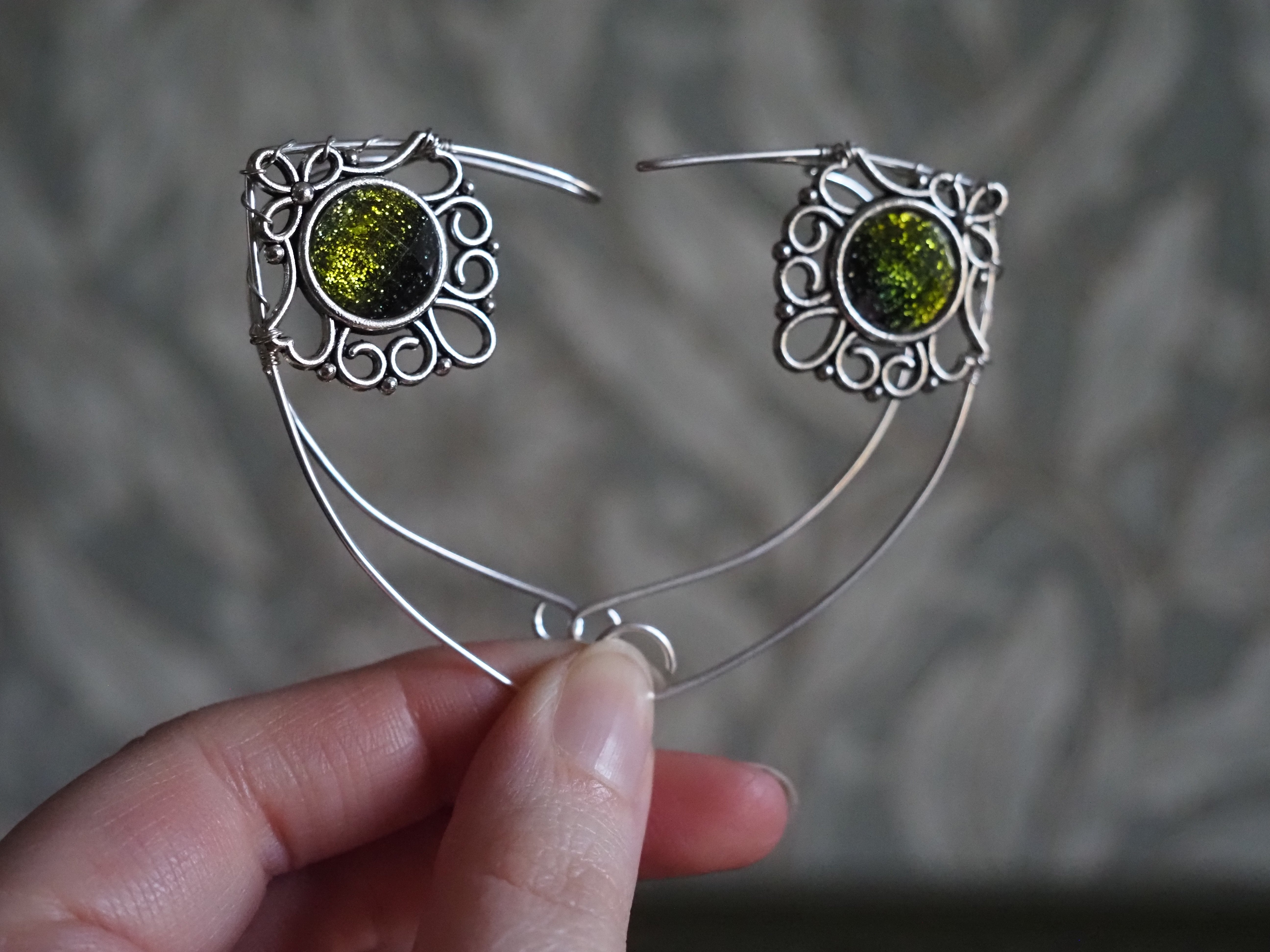 Elf Ears - silver, green glittering