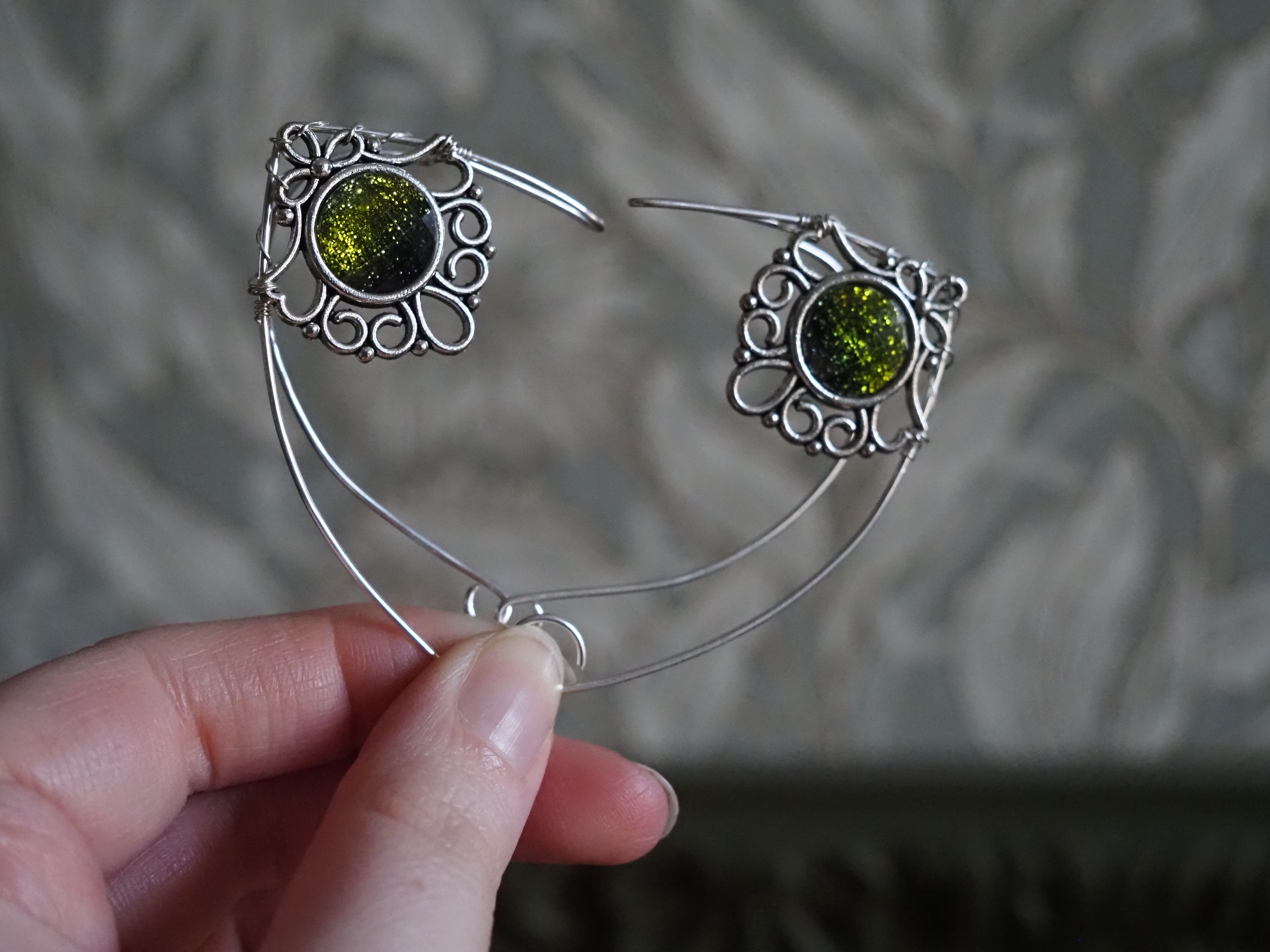 Elf Ears - silver, green glittering