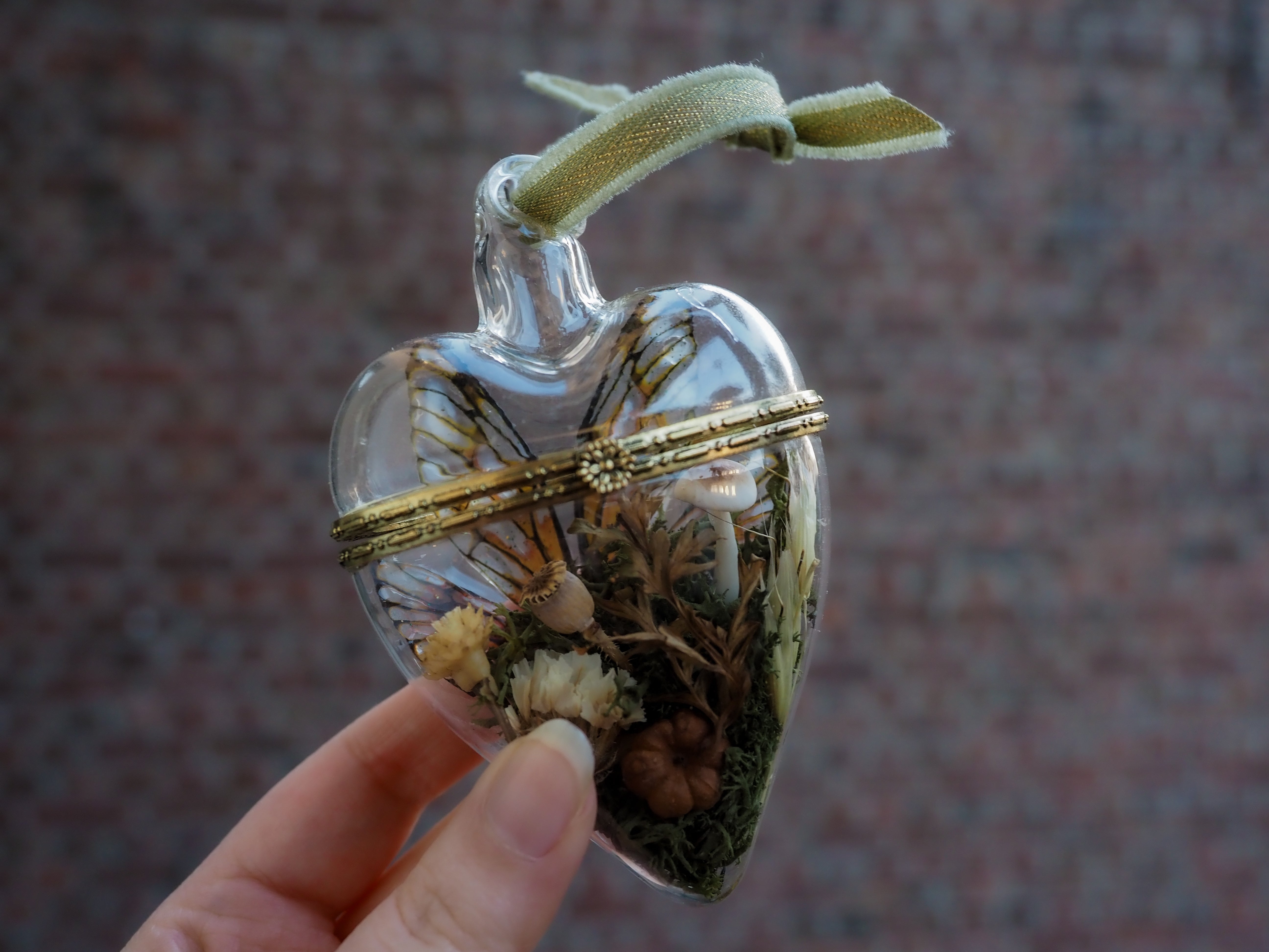 OOAK Glass hearted container - pumpkin patch