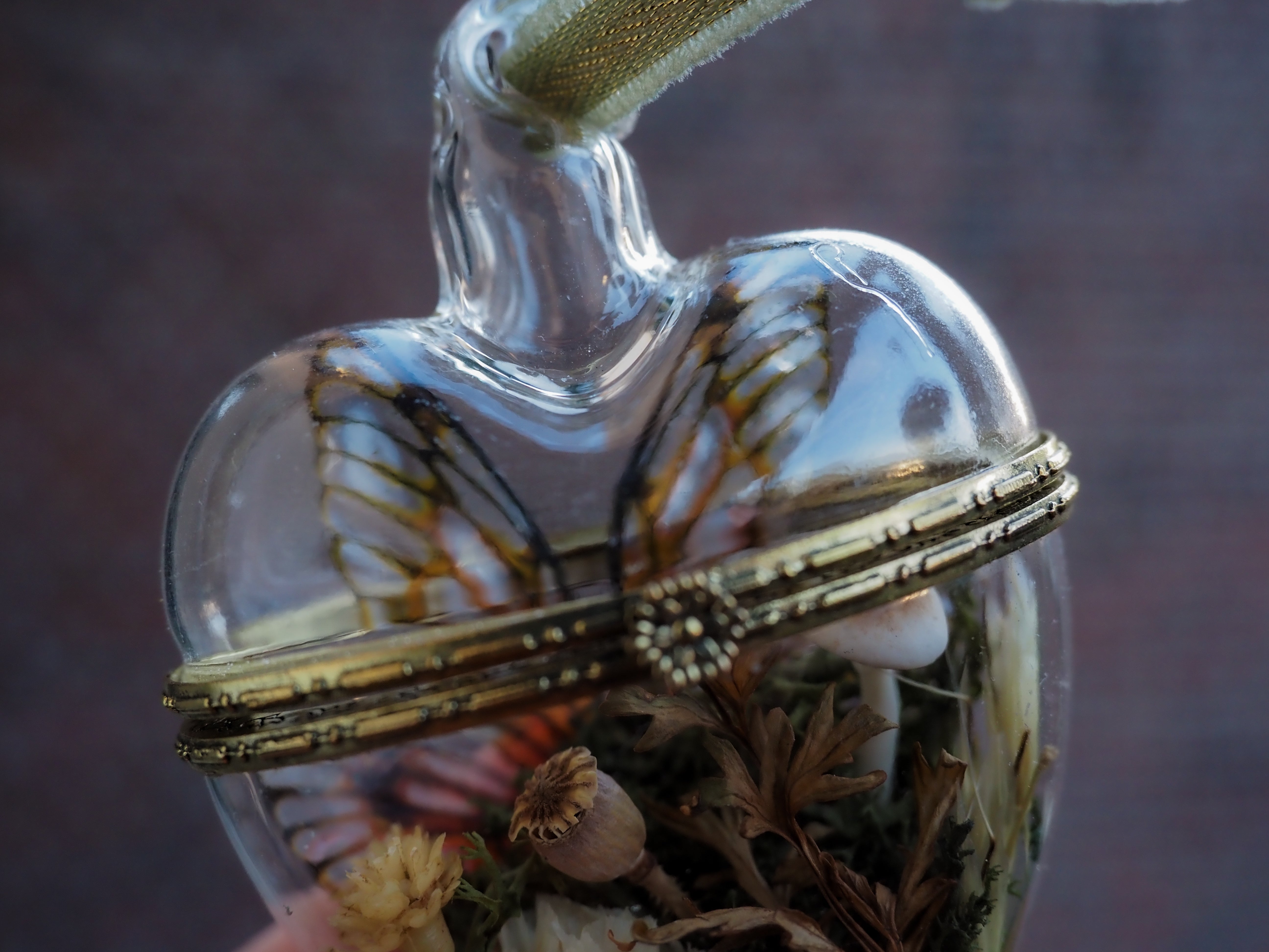 OOAK Glass hearted container - pumpkin patch