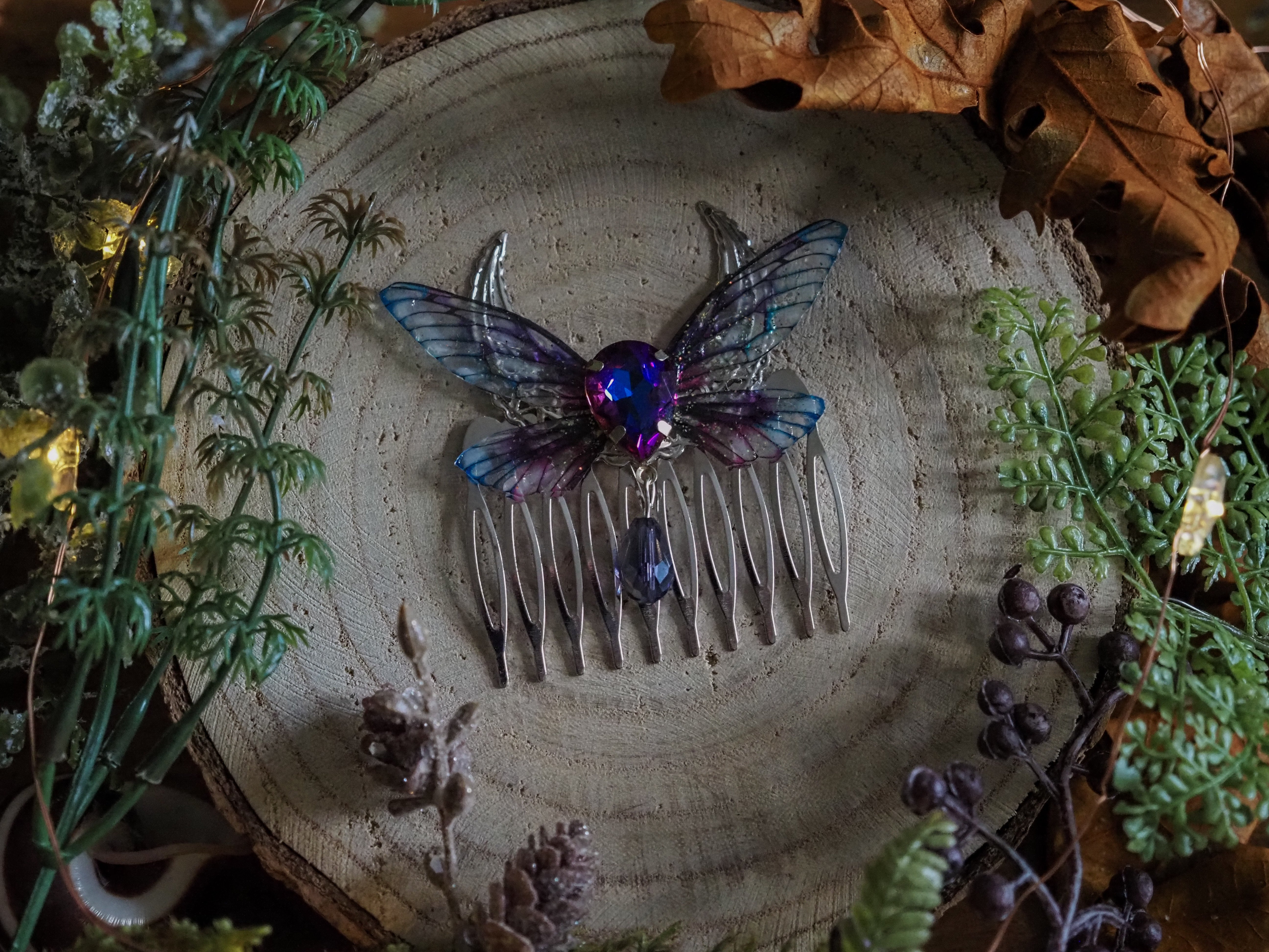 Fairy Hair Comb Moon Purple Glas