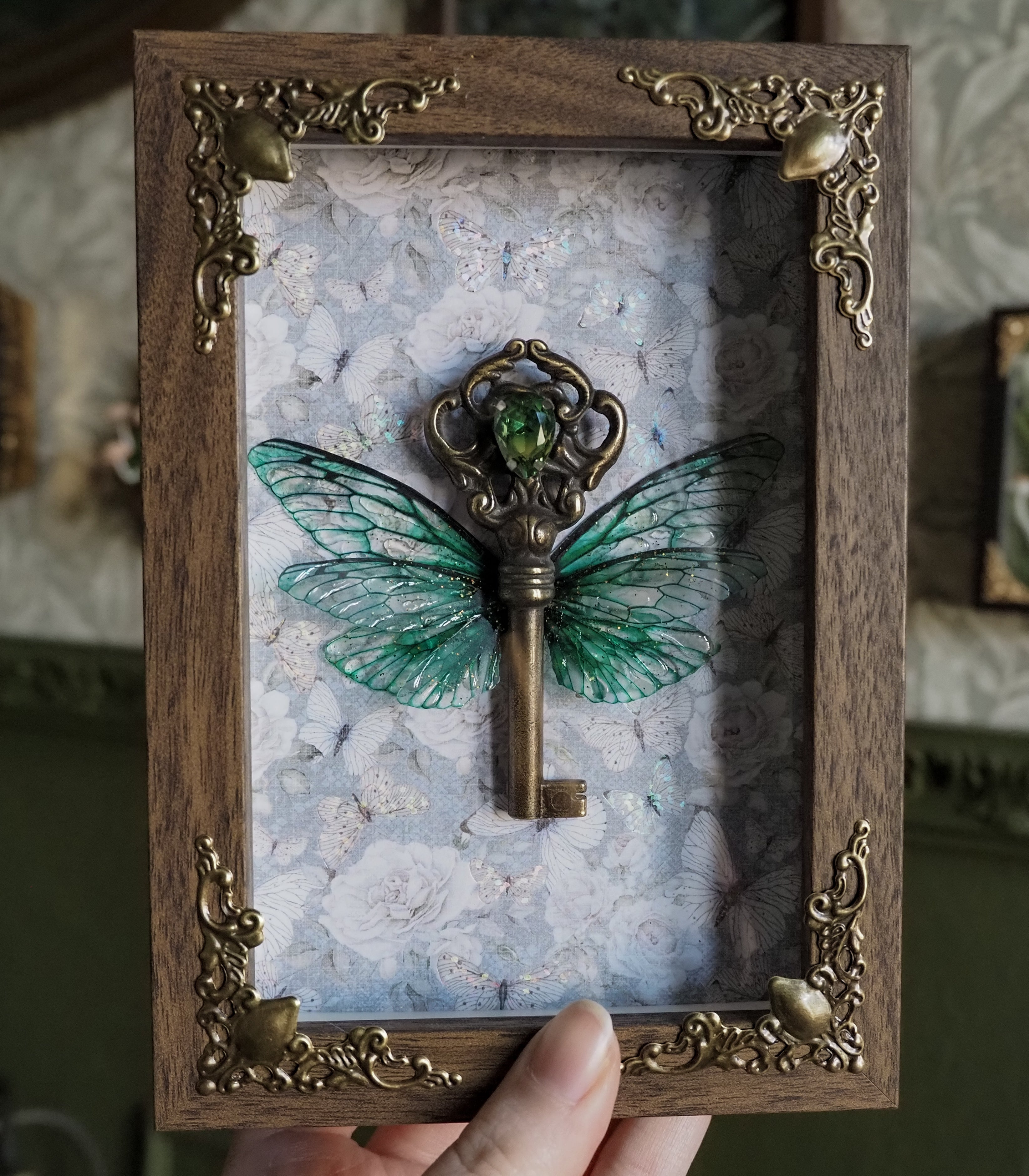 OOAK Flying Key emerald Frame