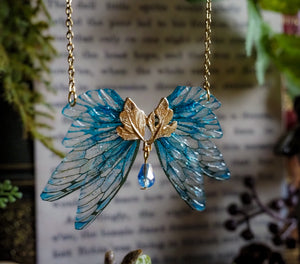 Golden dusk leaf necklace - blue