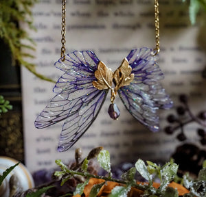 Golden dusk leaf necklace - purple