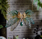 Load image into Gallery viewer, Golden dusk leaf necklace - emerald, nature
