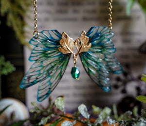 Golden dusk leaf necklace - Blue Sea