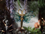 Load image into Gallery viewer, Faerie Scissors Necklace - gold, blue sea
