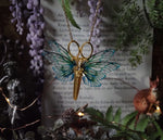 Load image into Gallery viewer, Faerie Scissors Necklace - gold, blue sea
