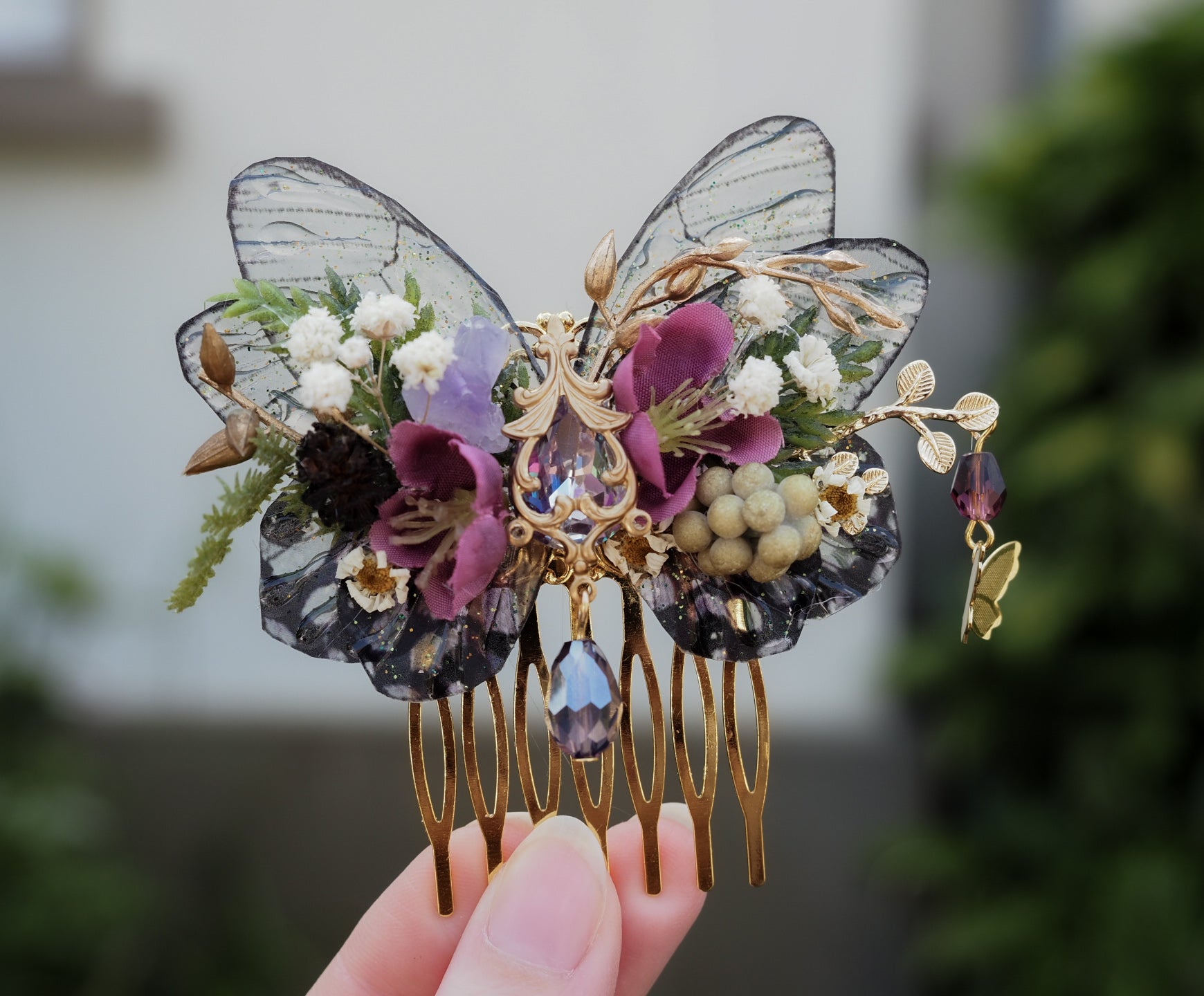 OOAK purple butterfly comb