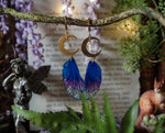 Load image into Gallery viewer, Moon Earrings, blue, gold, bergkristall
