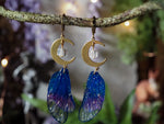 Load image into Gallery viewer, Moon Earrings, blue, gold, bergkristall

