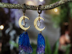 Load image into Gallery viewer, Moon Earrings, blue, gold, bergkristall
