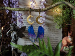 Load image into Gallery viewer, Moon Earrings, blue, gold, bergkristall
