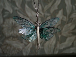 Fairy Sword necklace - emerald, silver