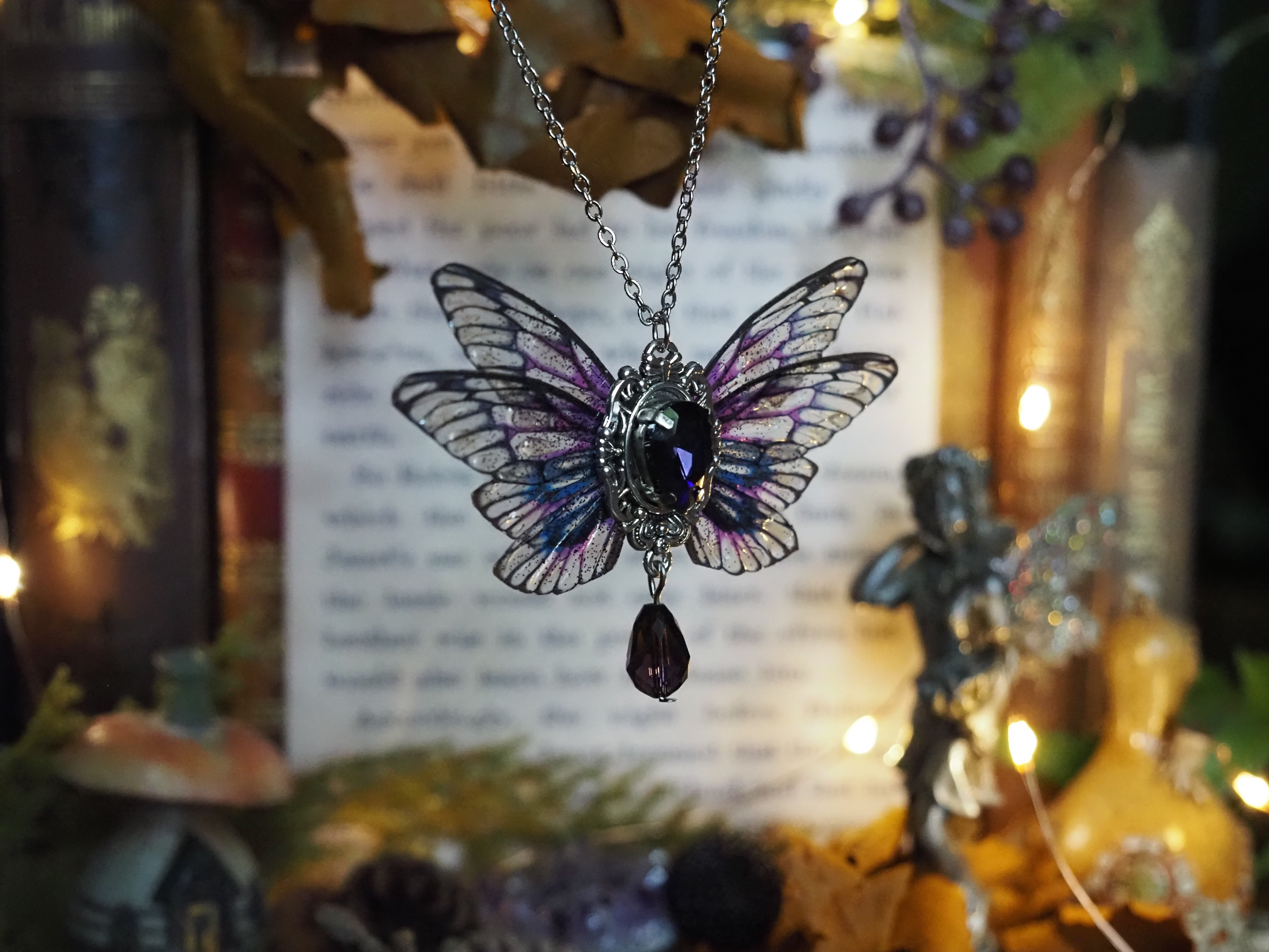 Pixie necklace spooky double winged