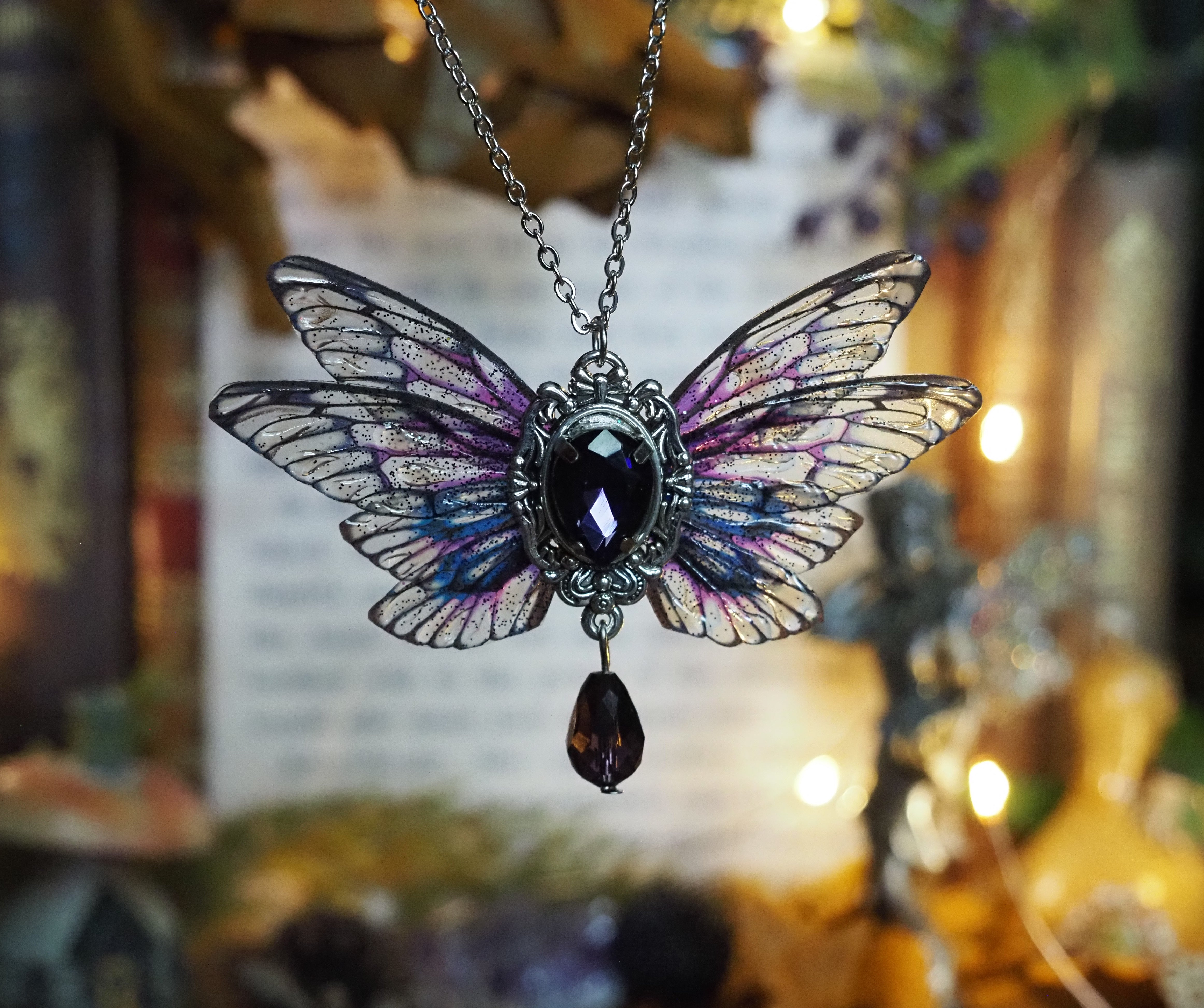 Pixie necklace spooky double winged