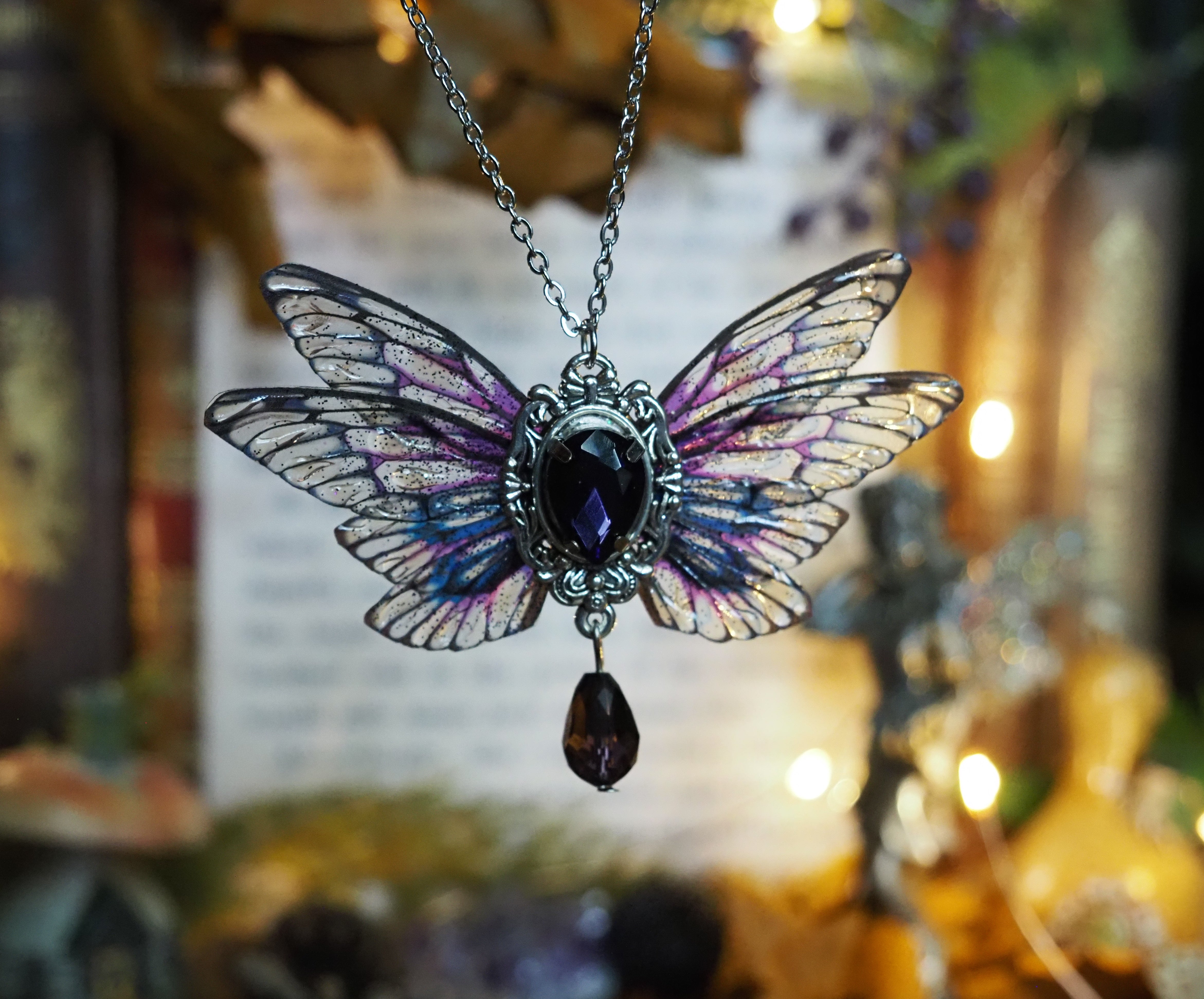 Pixie necklace spooky double winged