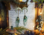 Load image into Gallery viewer, Moon Faerie Earrings emerald acorn
