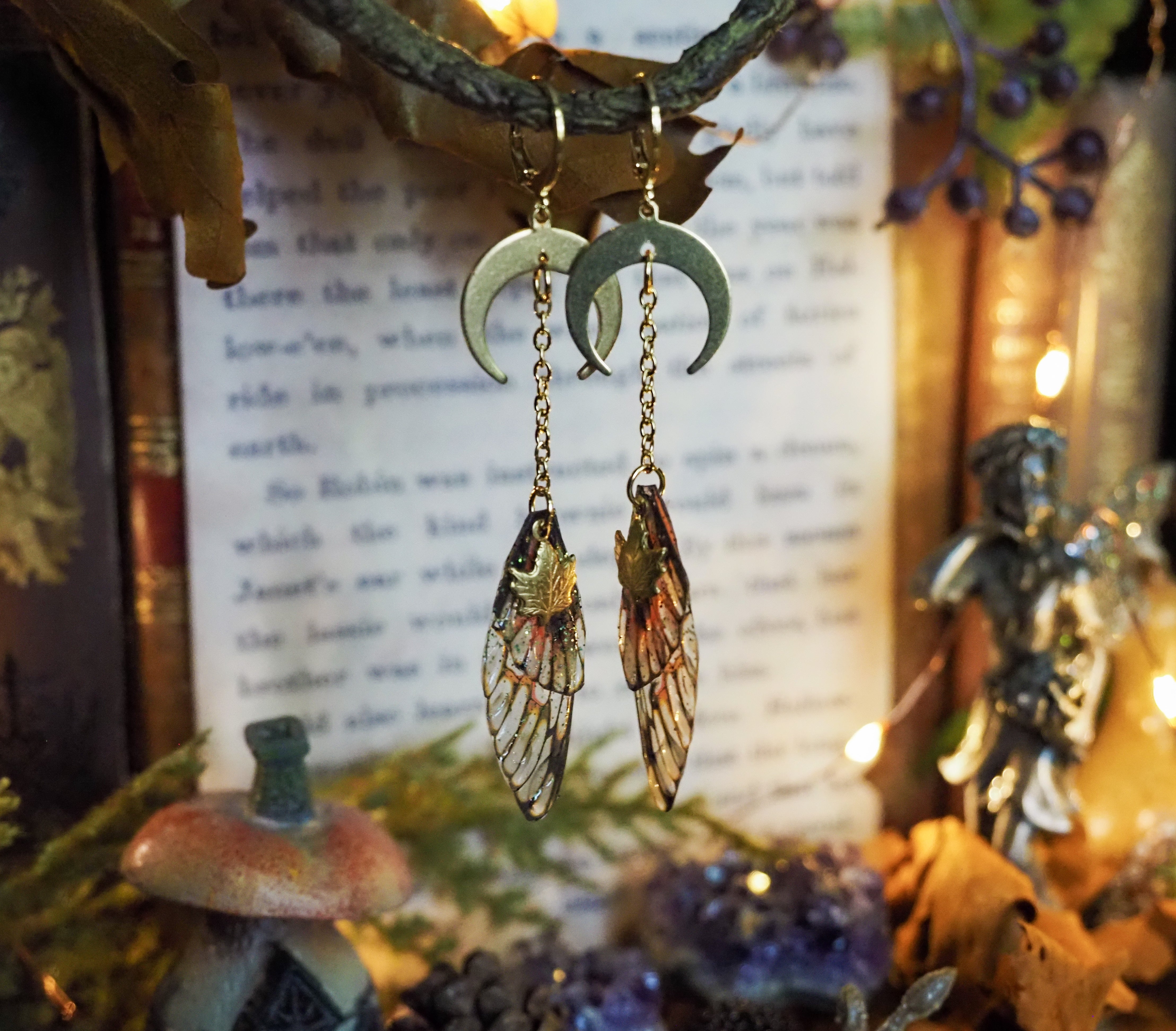 Moon Faerie Earrings pumpkin patch leaf