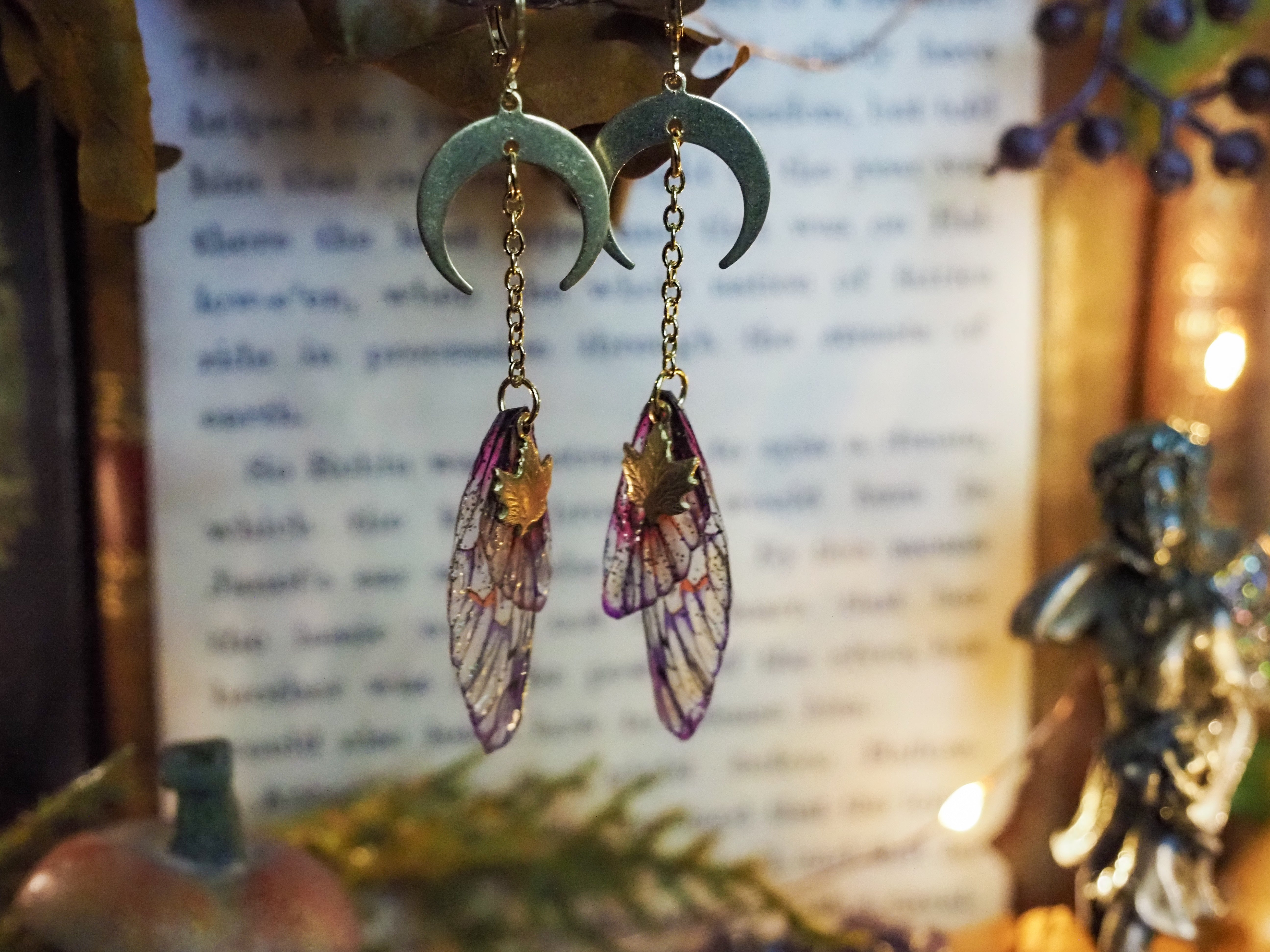 Moon Faerie Earrings sunrise leaf