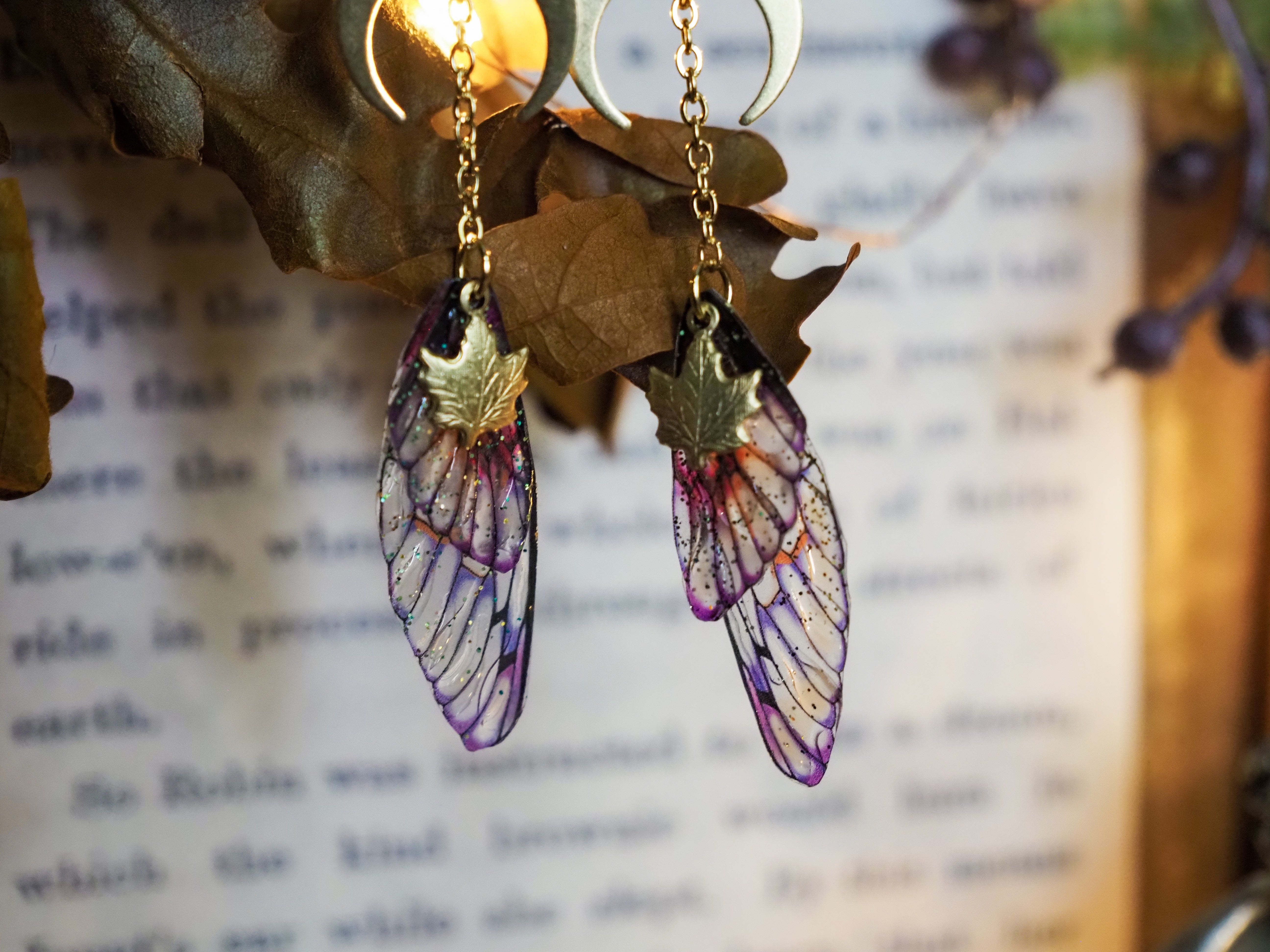 Moon Faerie Earrings sunrise leaf