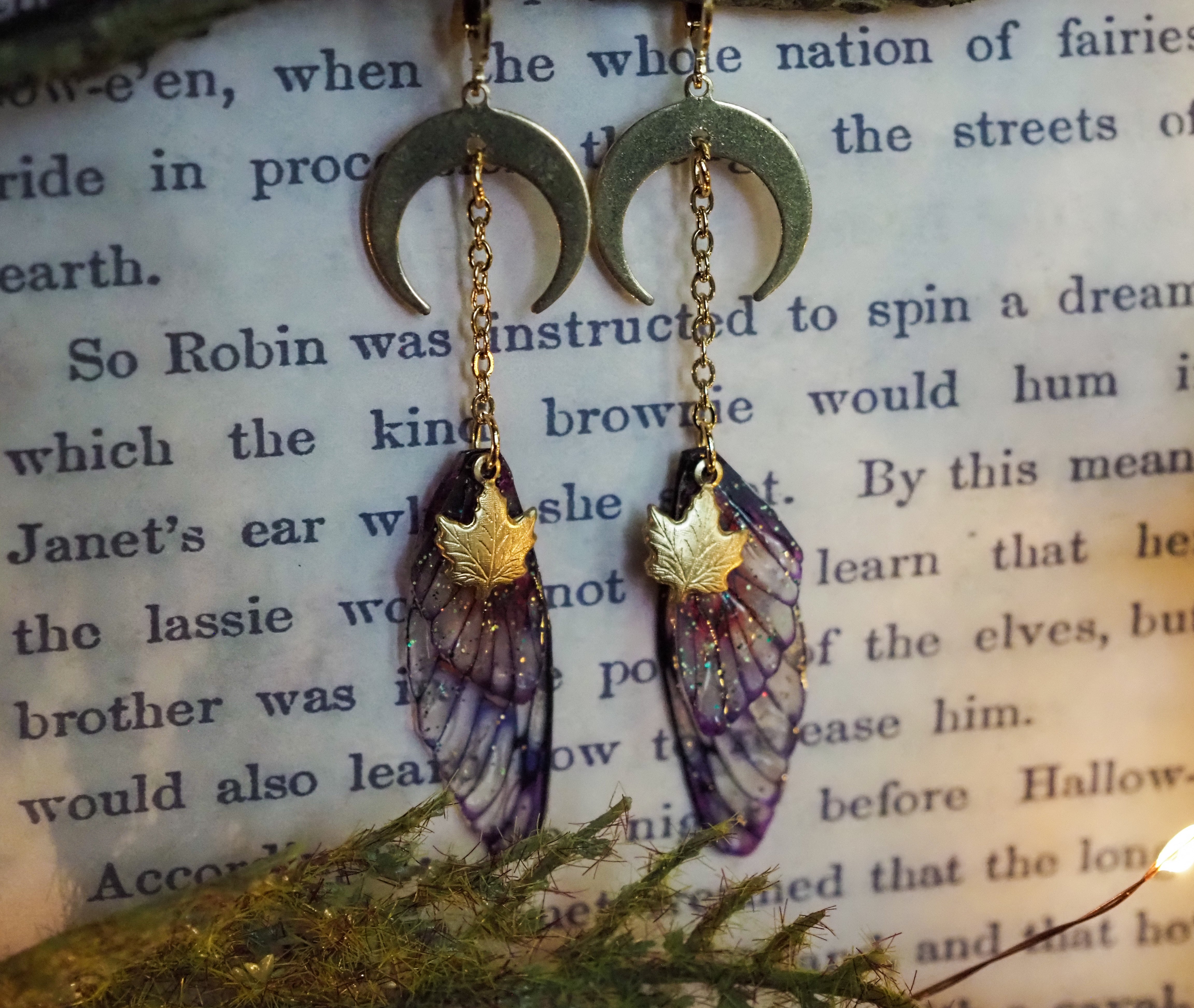 Moon Faerie Earrings sunrise leaf