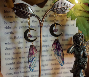 Moon Faerie Earrings purple glas