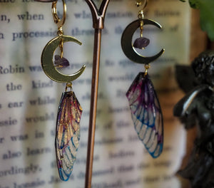 Moon Faerie Earrings purple glas