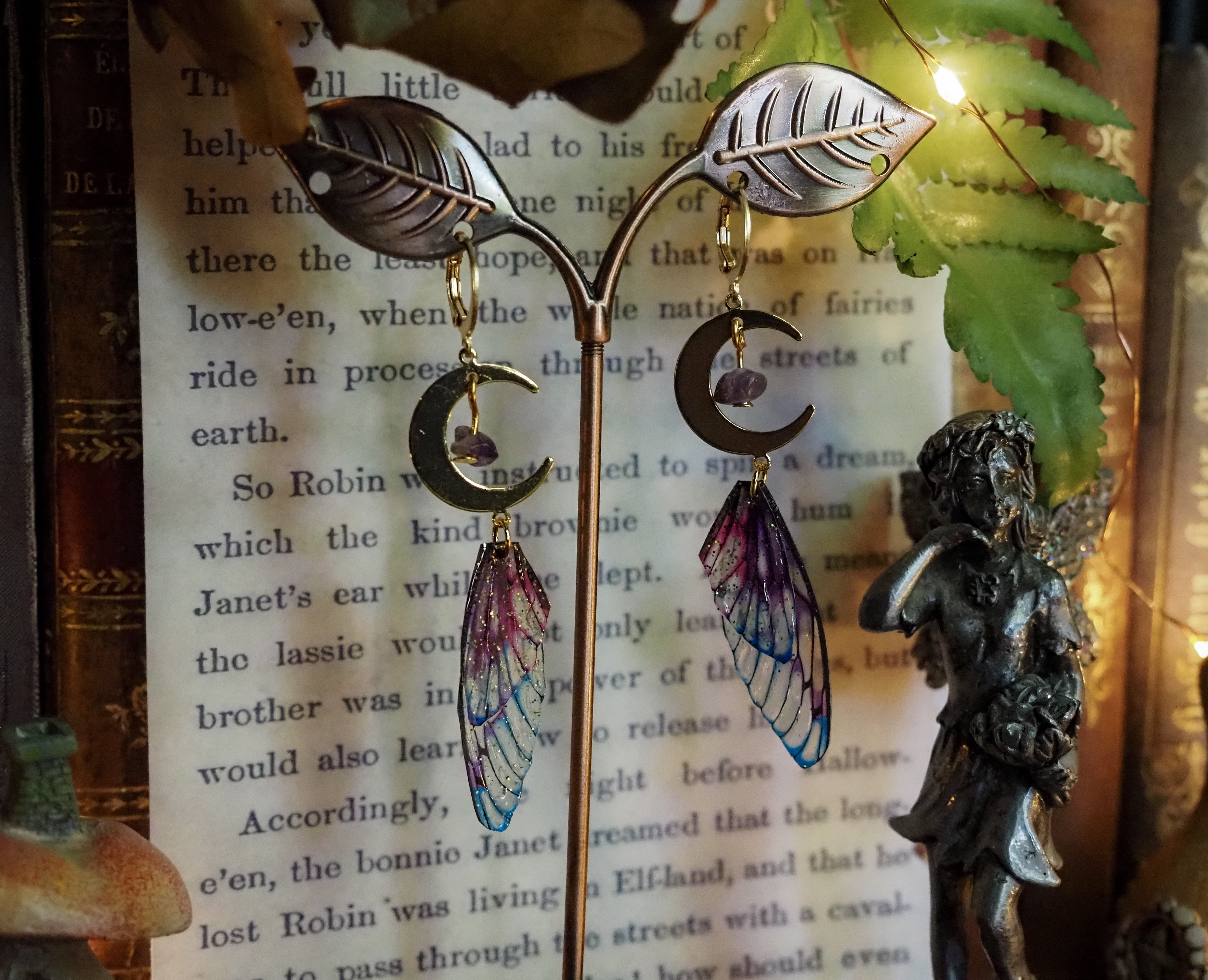 Moon Faerie Earrings purple glas