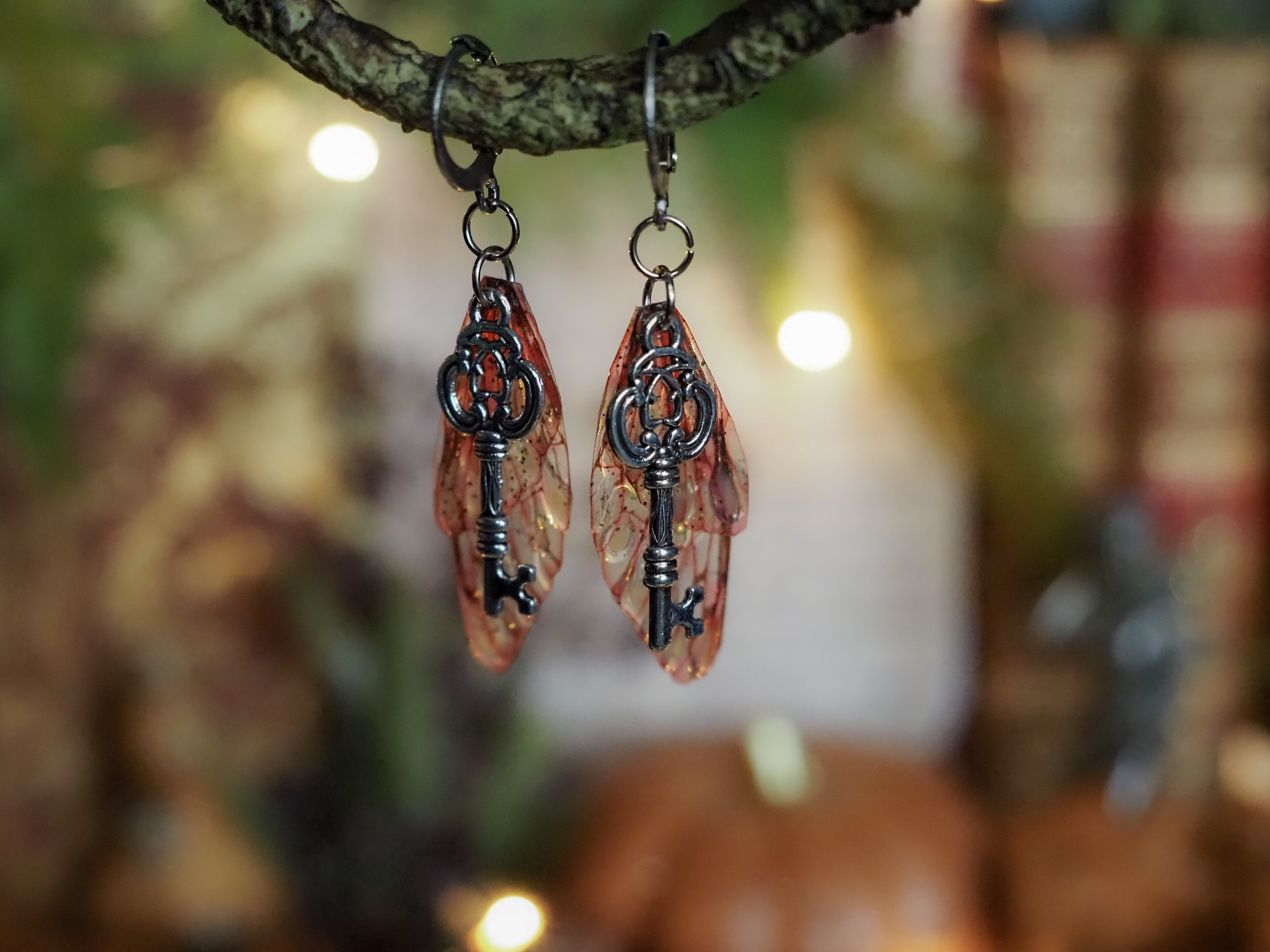 Earrings Key - silver, pink