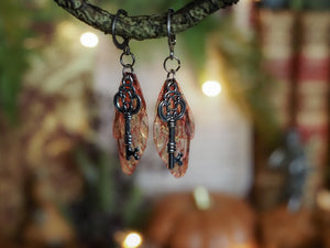 Earrings Key - silver, pink