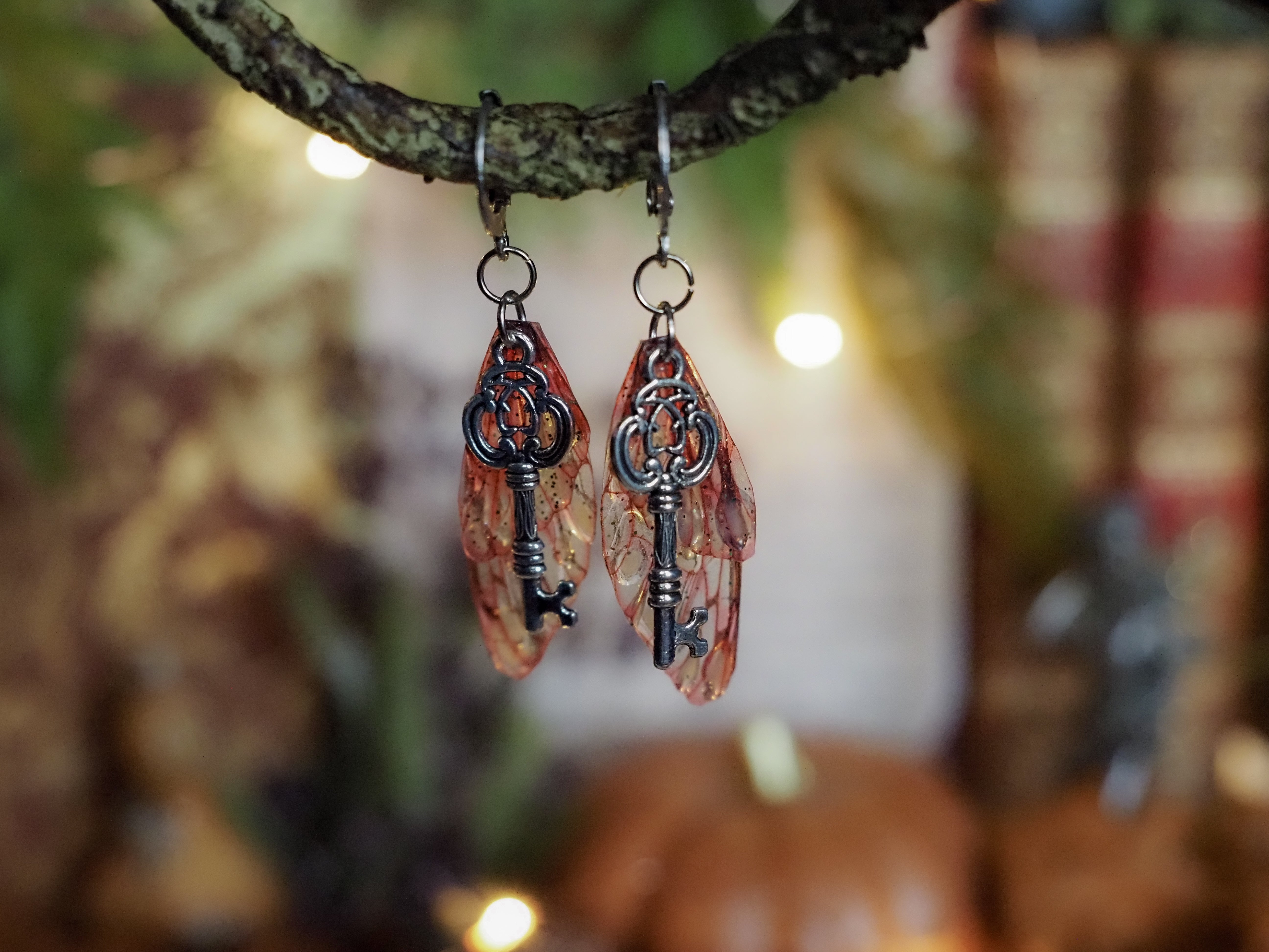 Earrings Key - silver, pink