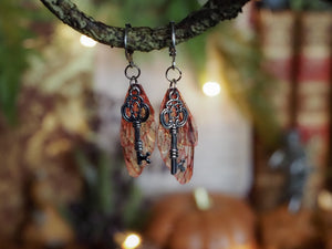 Earrings Key - silver, pink