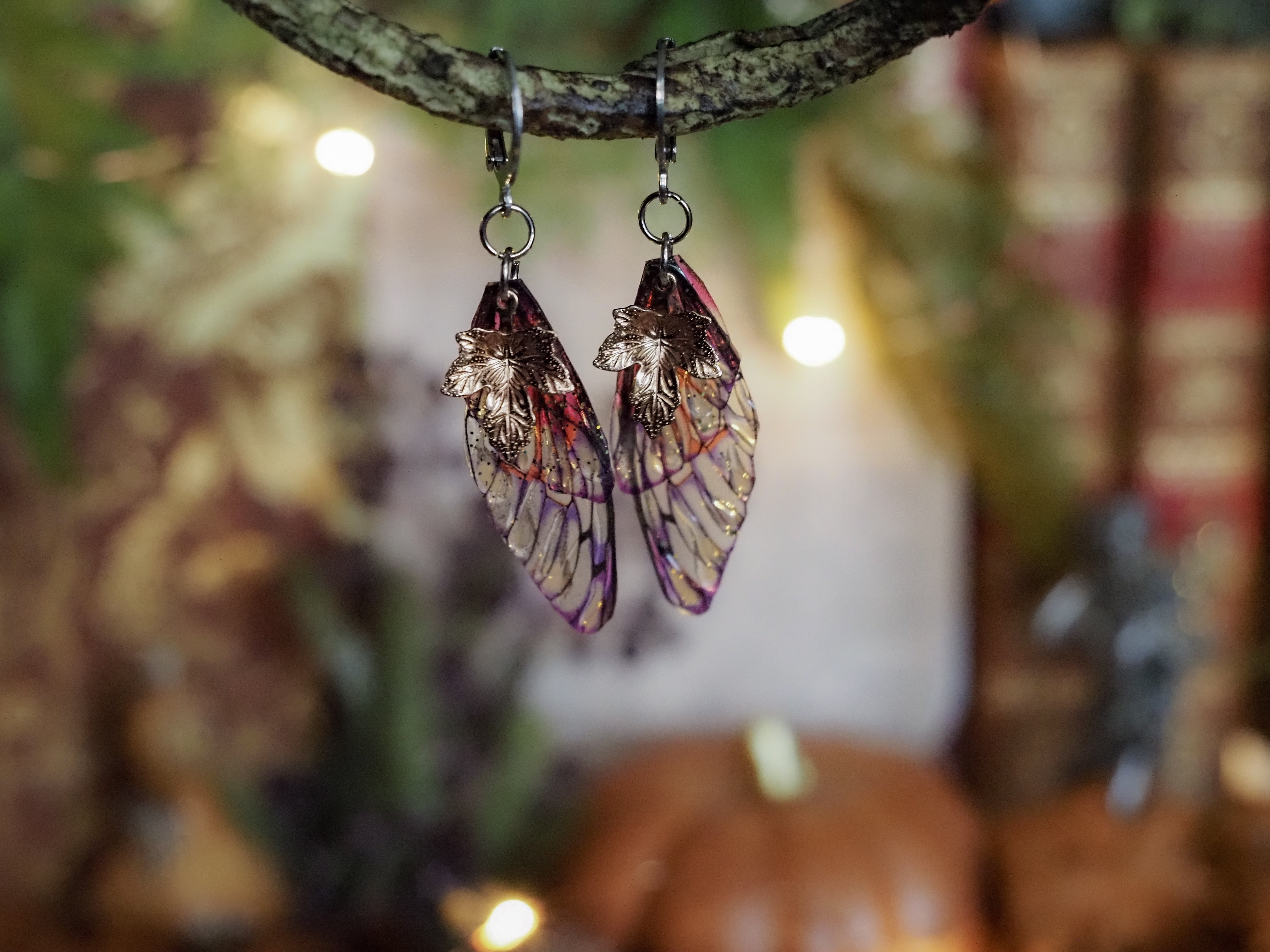 Earrings Leaf - silver, sunrise