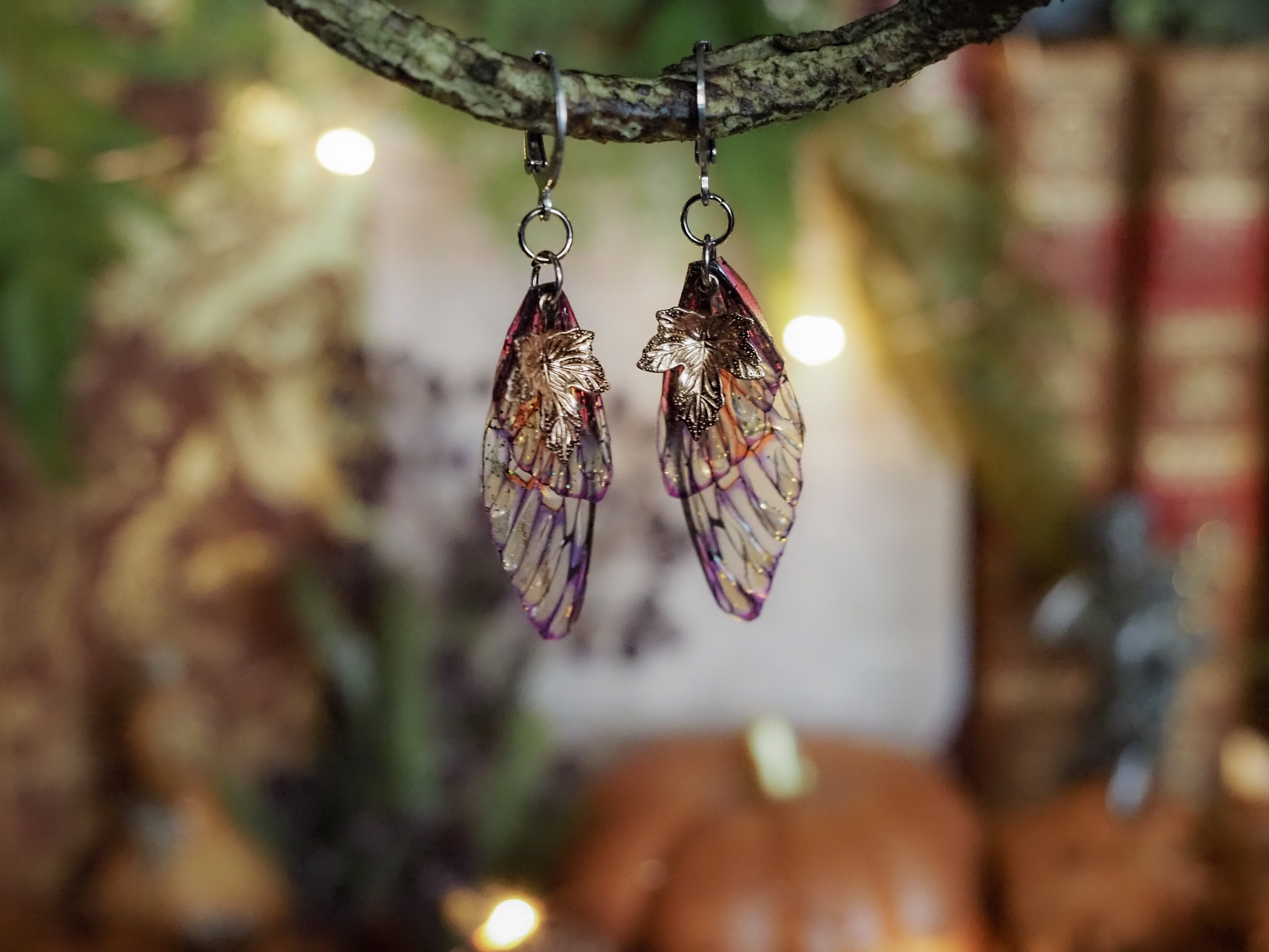 Earrings Leaf - silver, sunrise