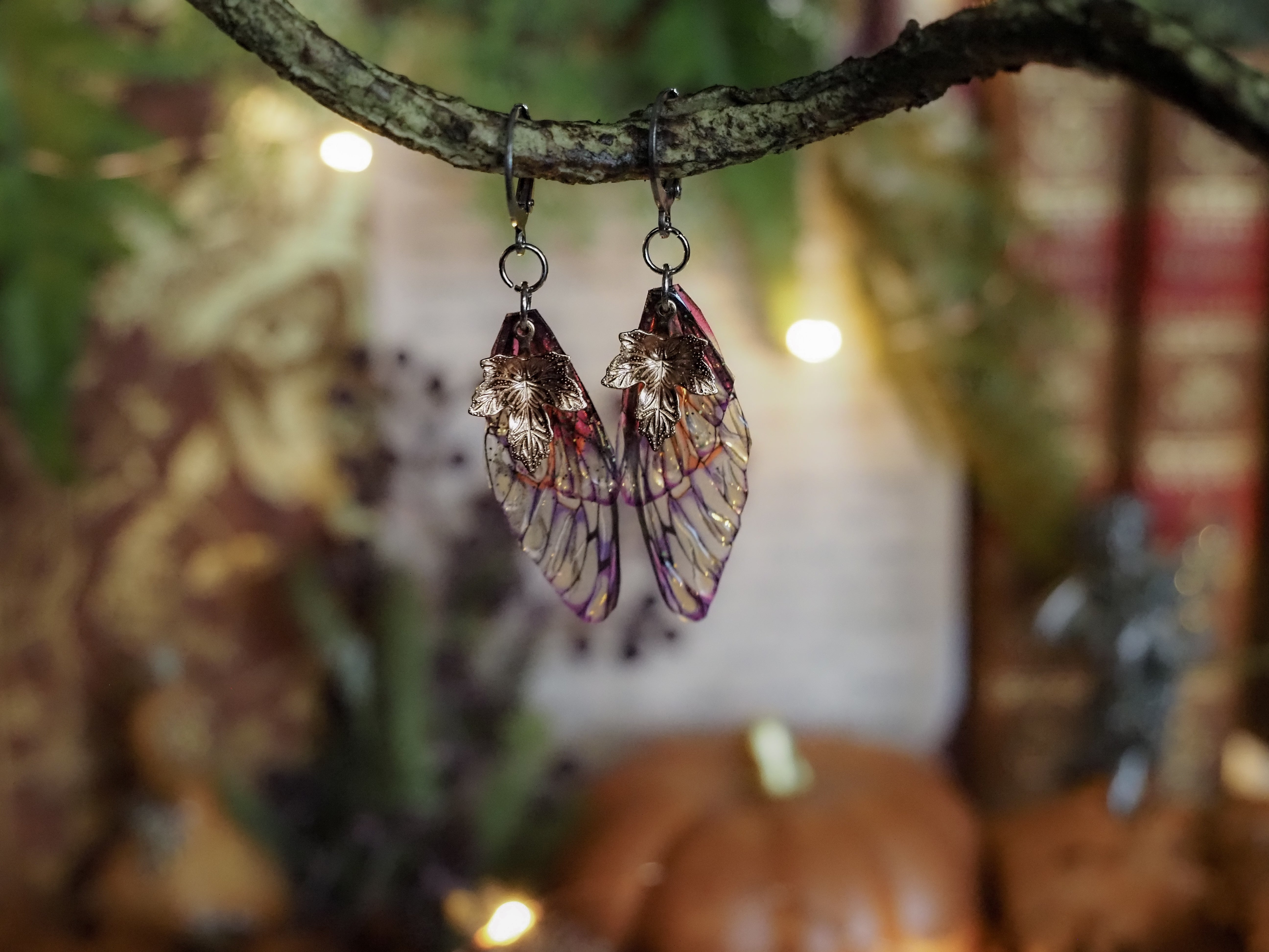 Earrings Leaf - silver, sunrise