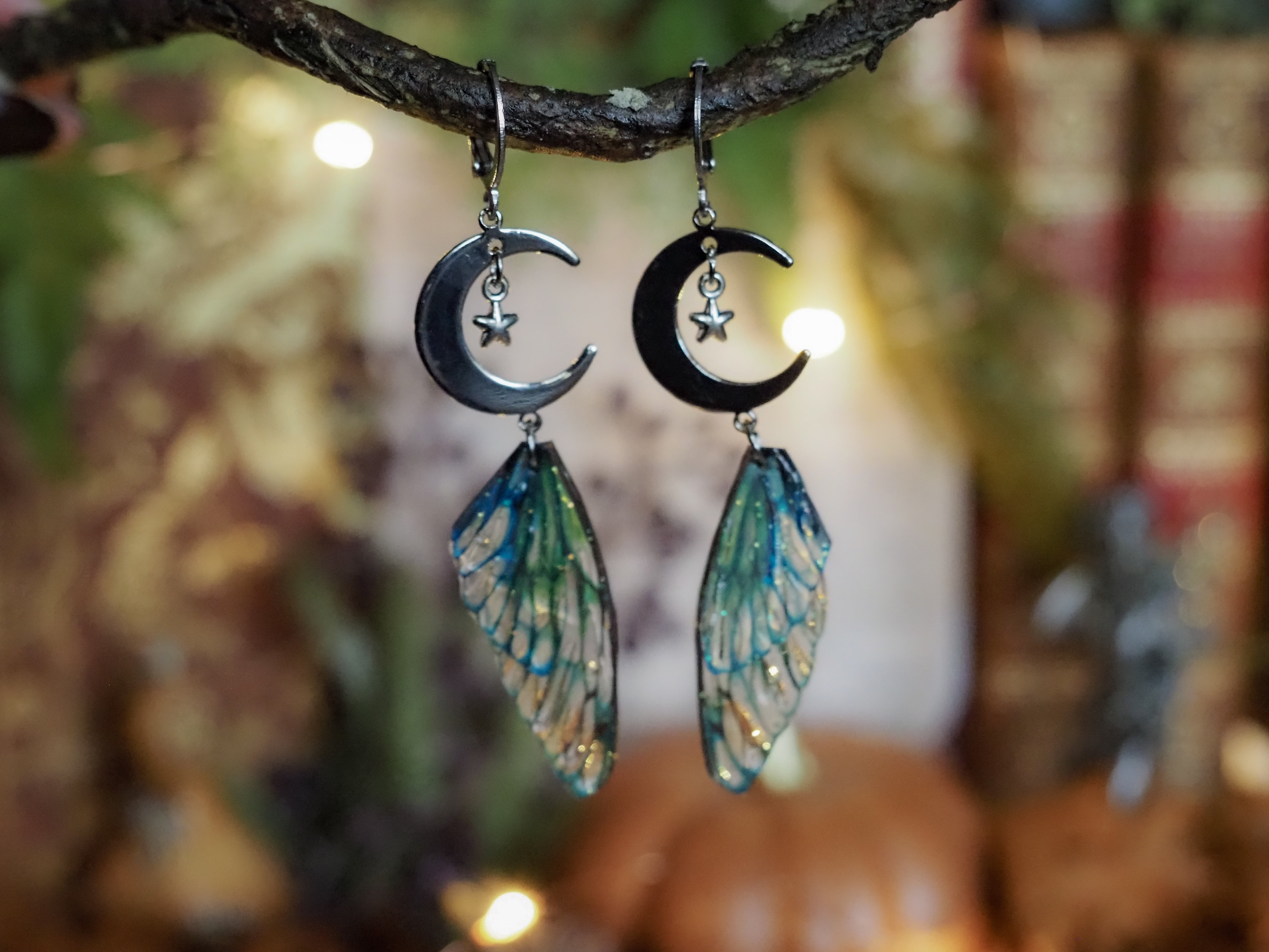 Earrings - silver moon, blue sea