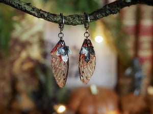 Earrings Leaf - silver, red