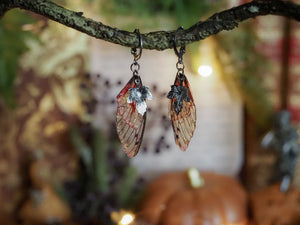 Earrings Leaf - silver, red