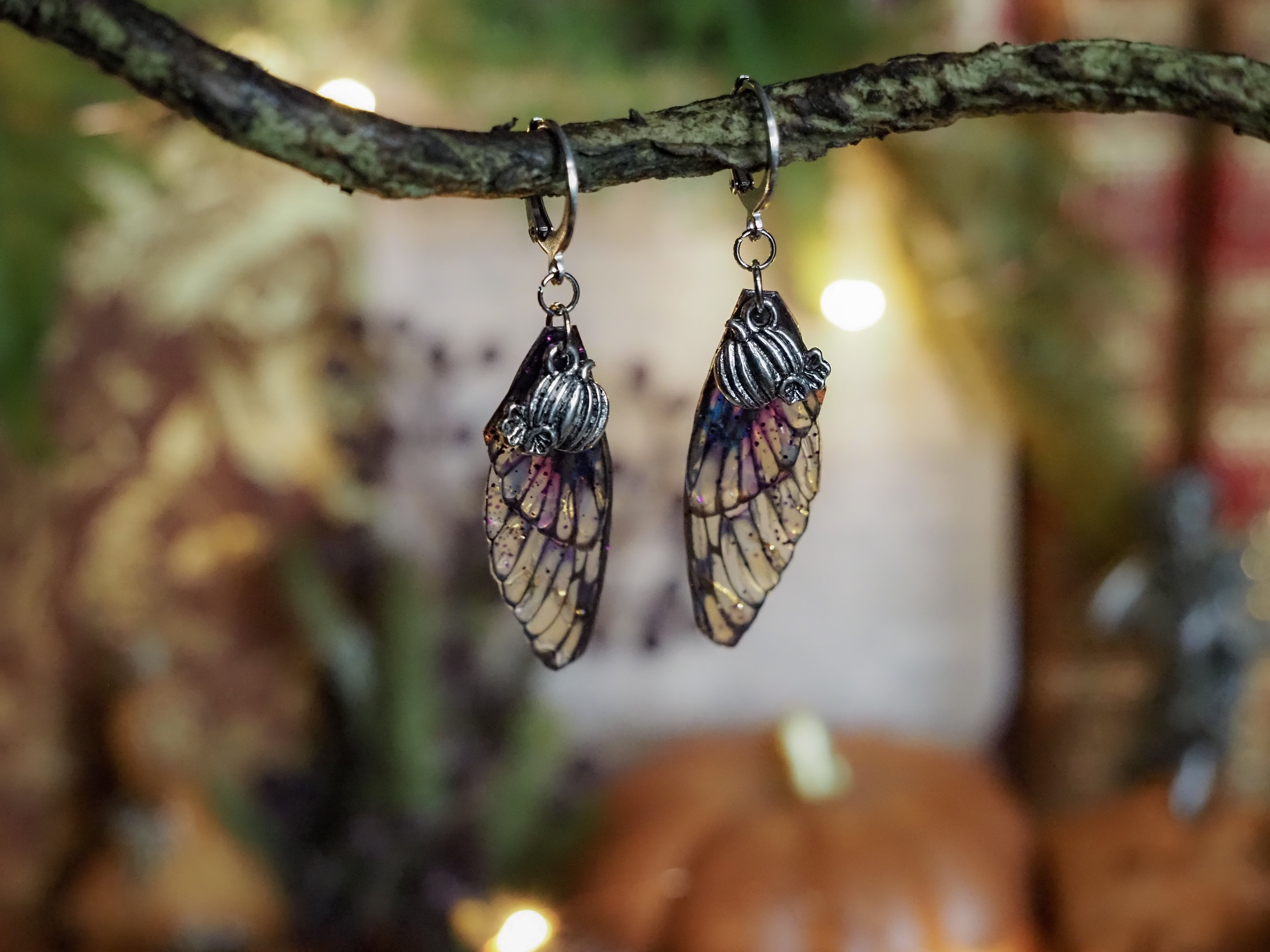 Earrings Pumpkin - silver, spooky