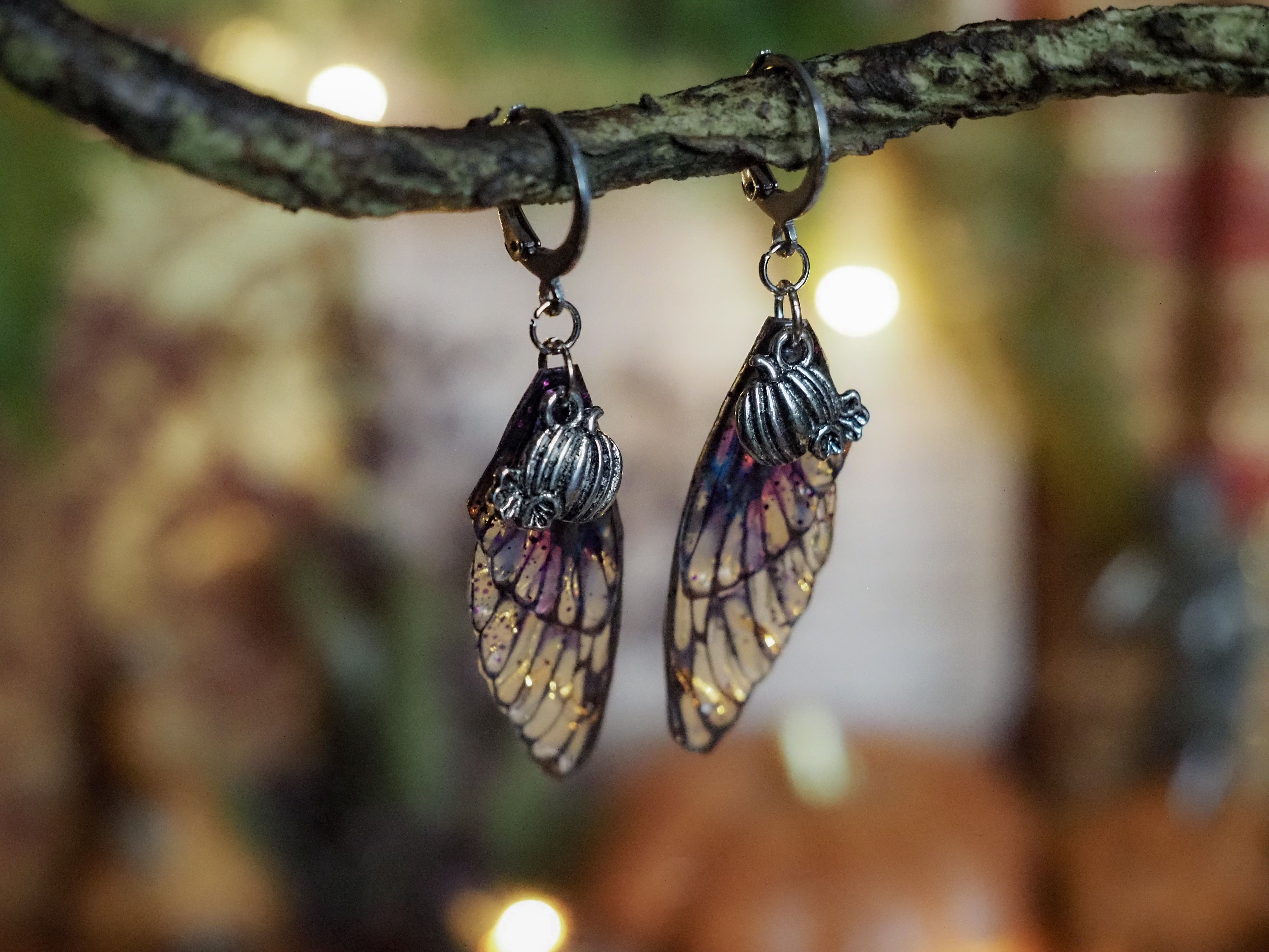 Earrings Pumpkin - silver, spooky