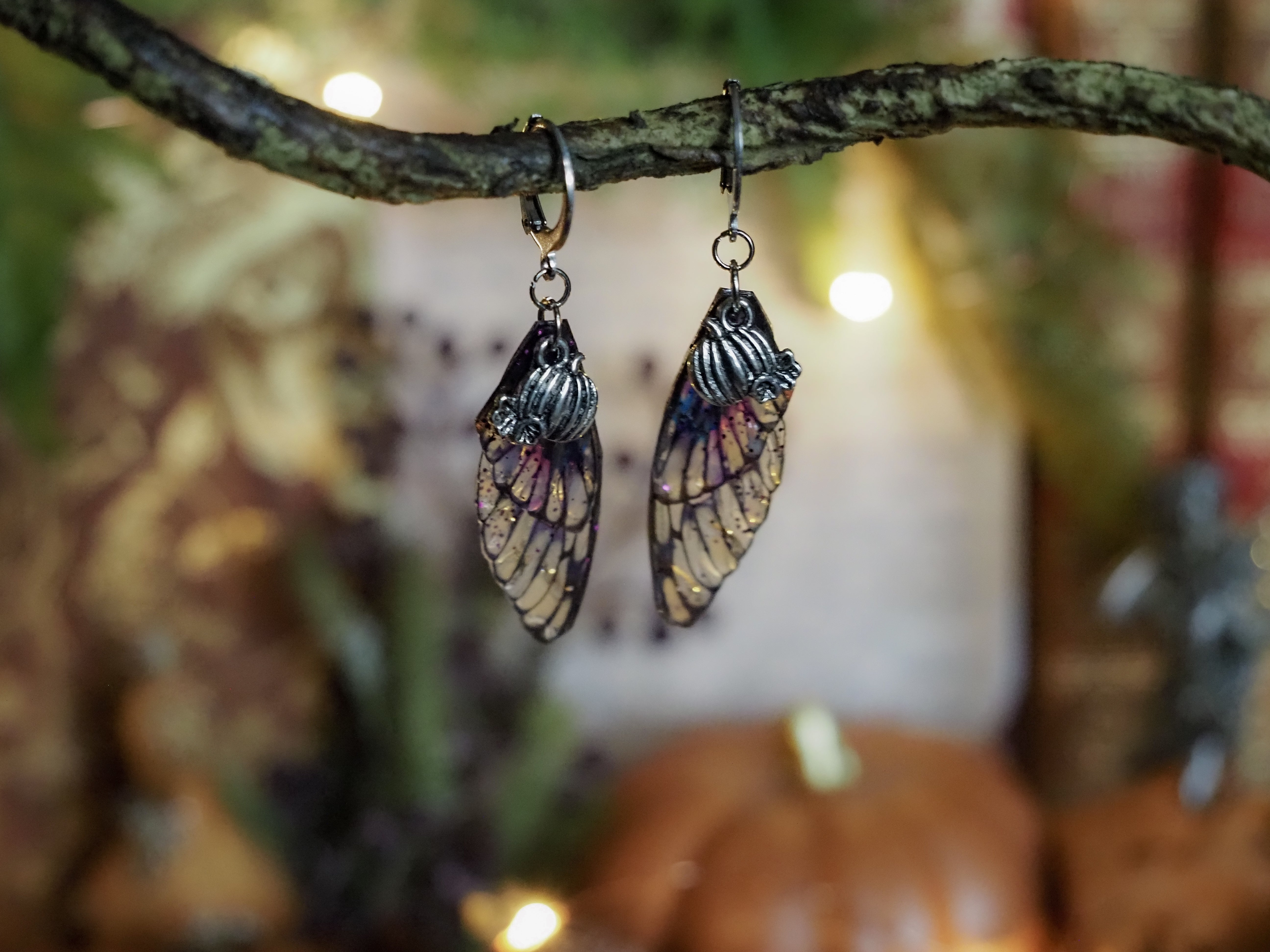 Earrings Pumpkin - silver, spooky
