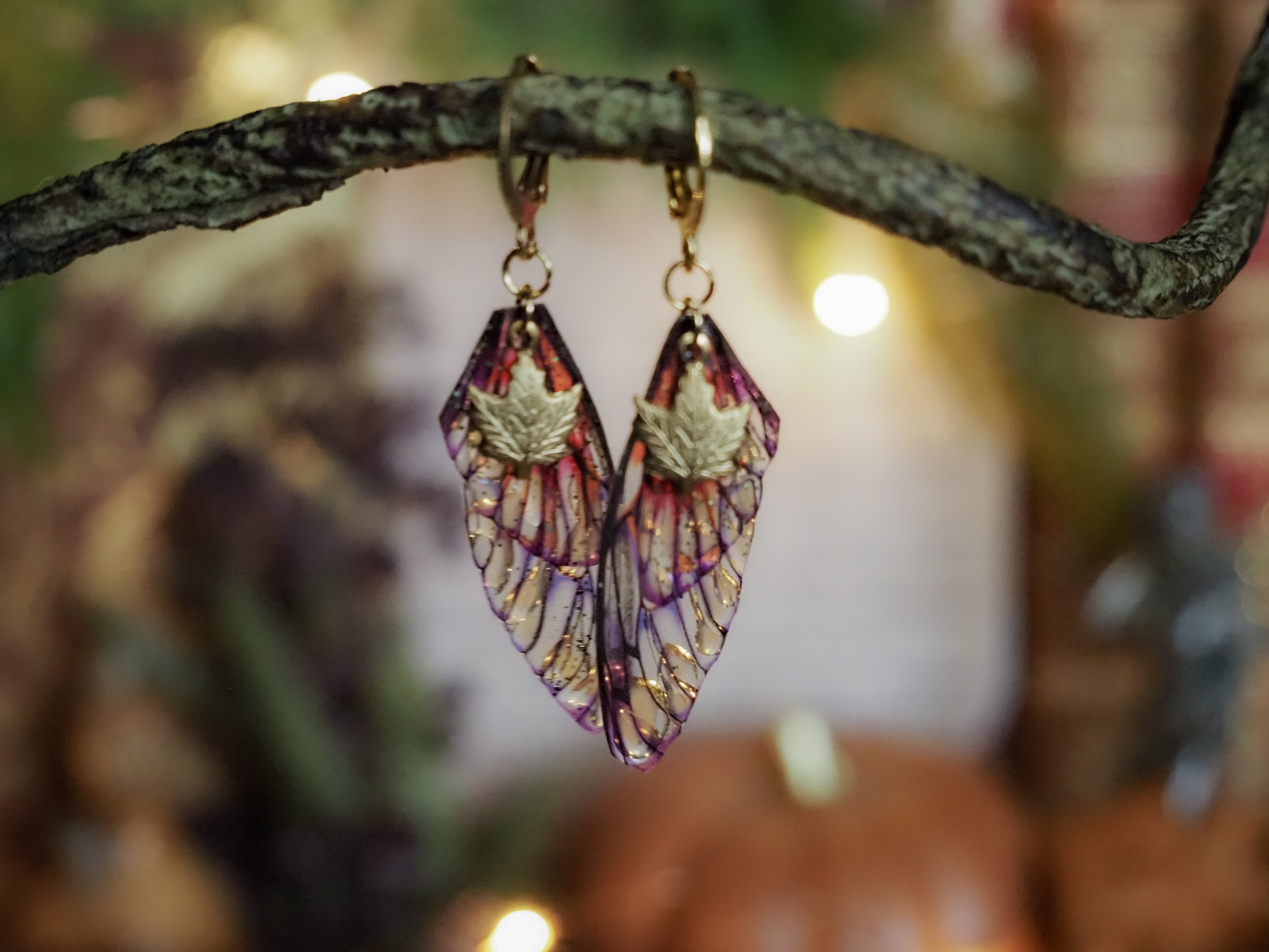 Earrings Maple Leaf - gold, sunrise