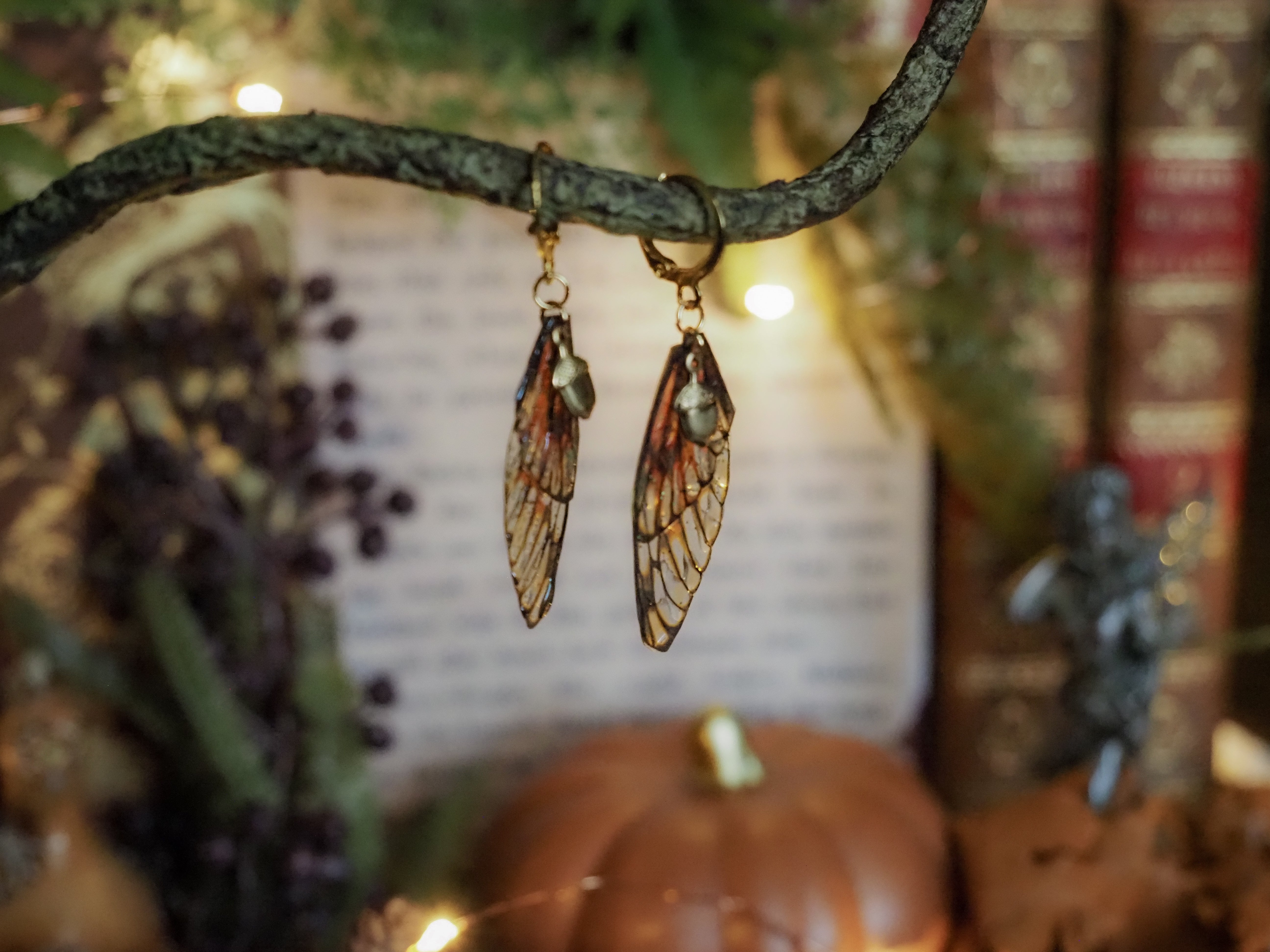 Earrings Acorn - pumpkin patch, gold