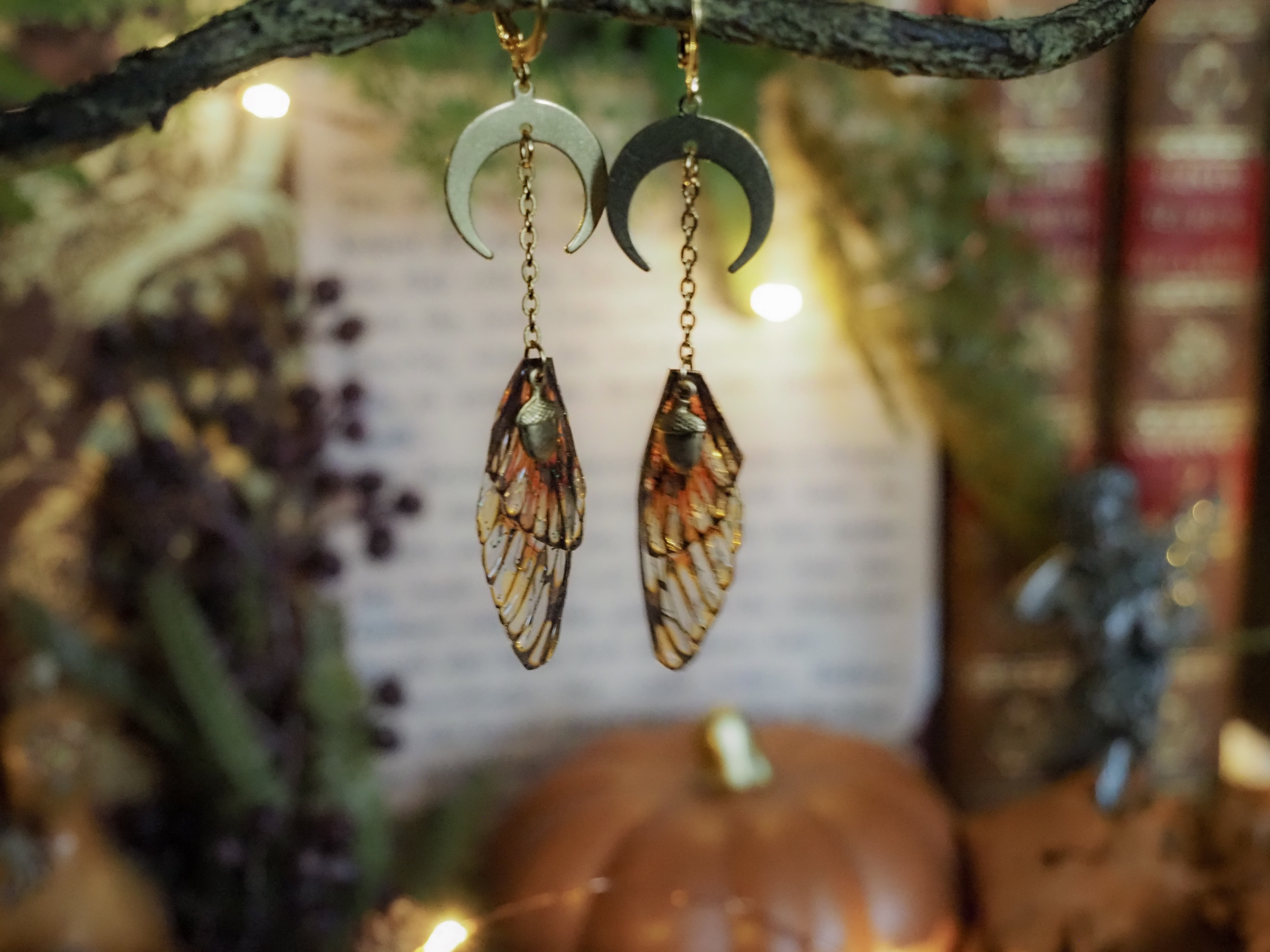 Earrings Moon - pumpkin patch, gold