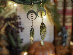 Earrings Moon - gold, moss green