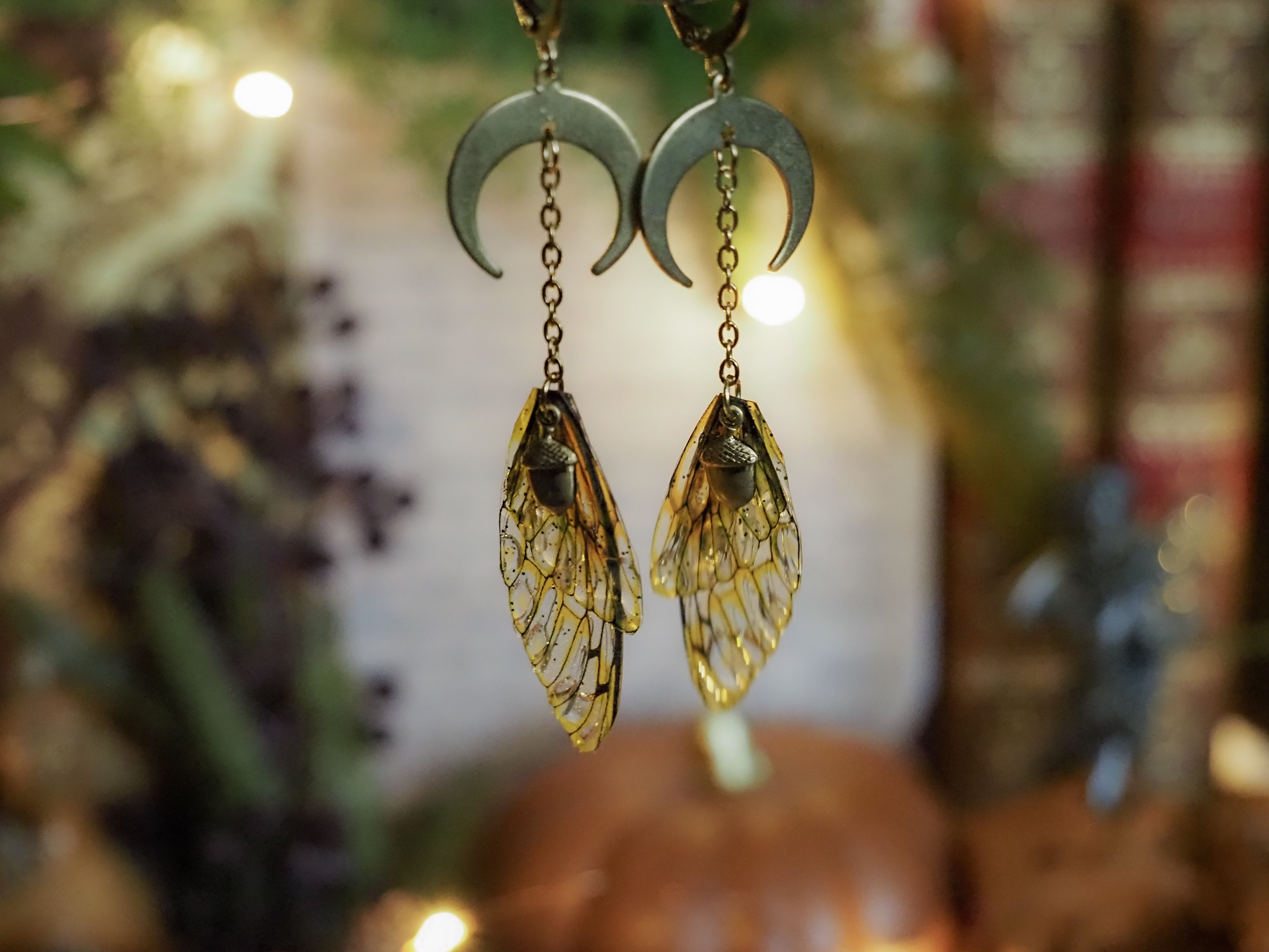 Earrings Moon - gold, nature