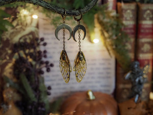 Earrings Moon - gold, nature