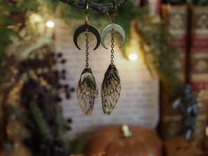 Earrings Moon - gold, black