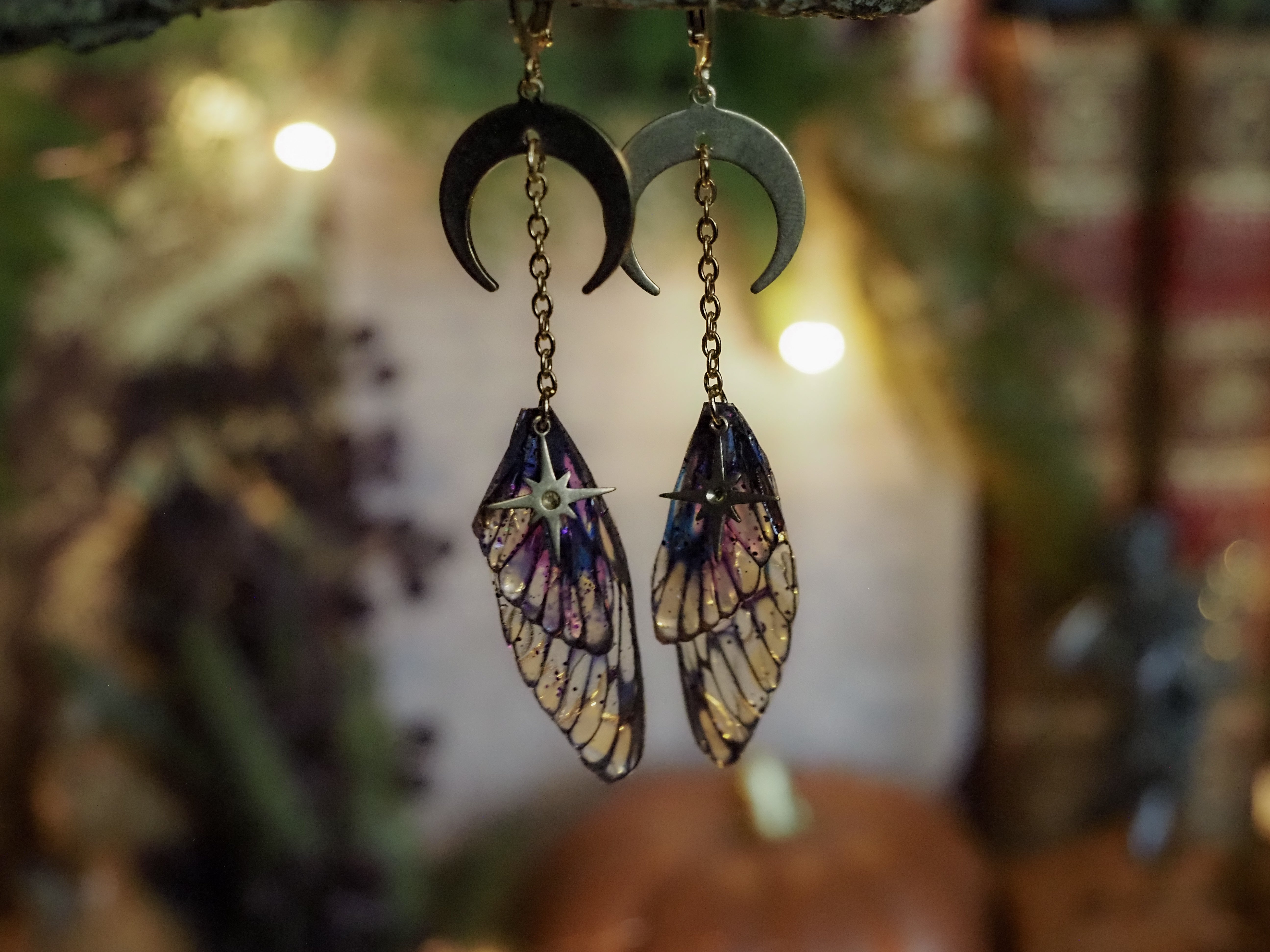 Earrings Moon - gold, spooky